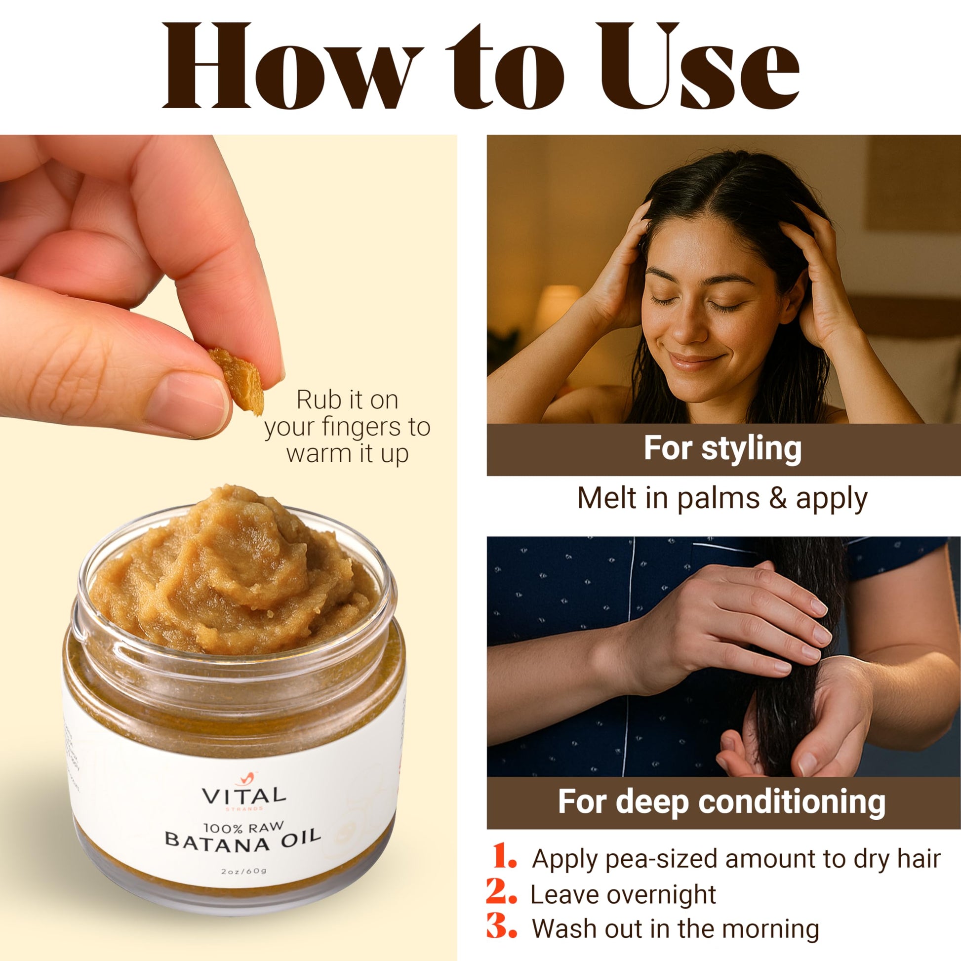 Vital Strands 100% Organic Raw Batana Oil for Hair Growth – All Hair Types – 2oz Glass Jar