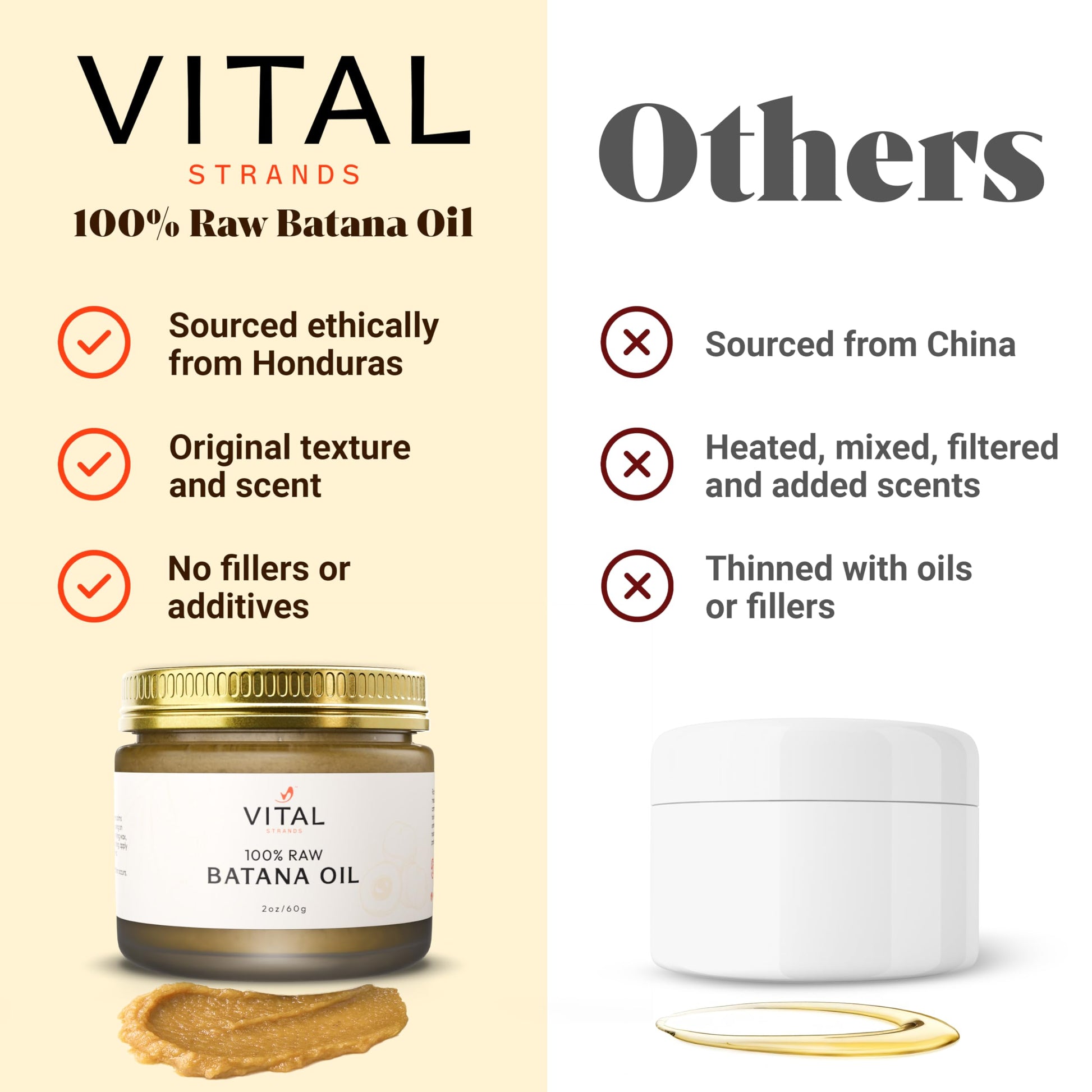 Vital Strands 100% Organic Raw Batana Oil for Hair Growth – All Hair Types – 2oz Glass Jar
