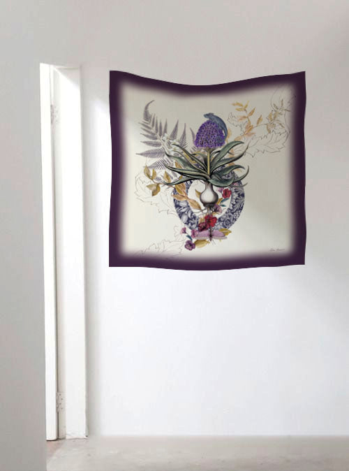 Purple and Cream Akkadian Silk Square Scarf