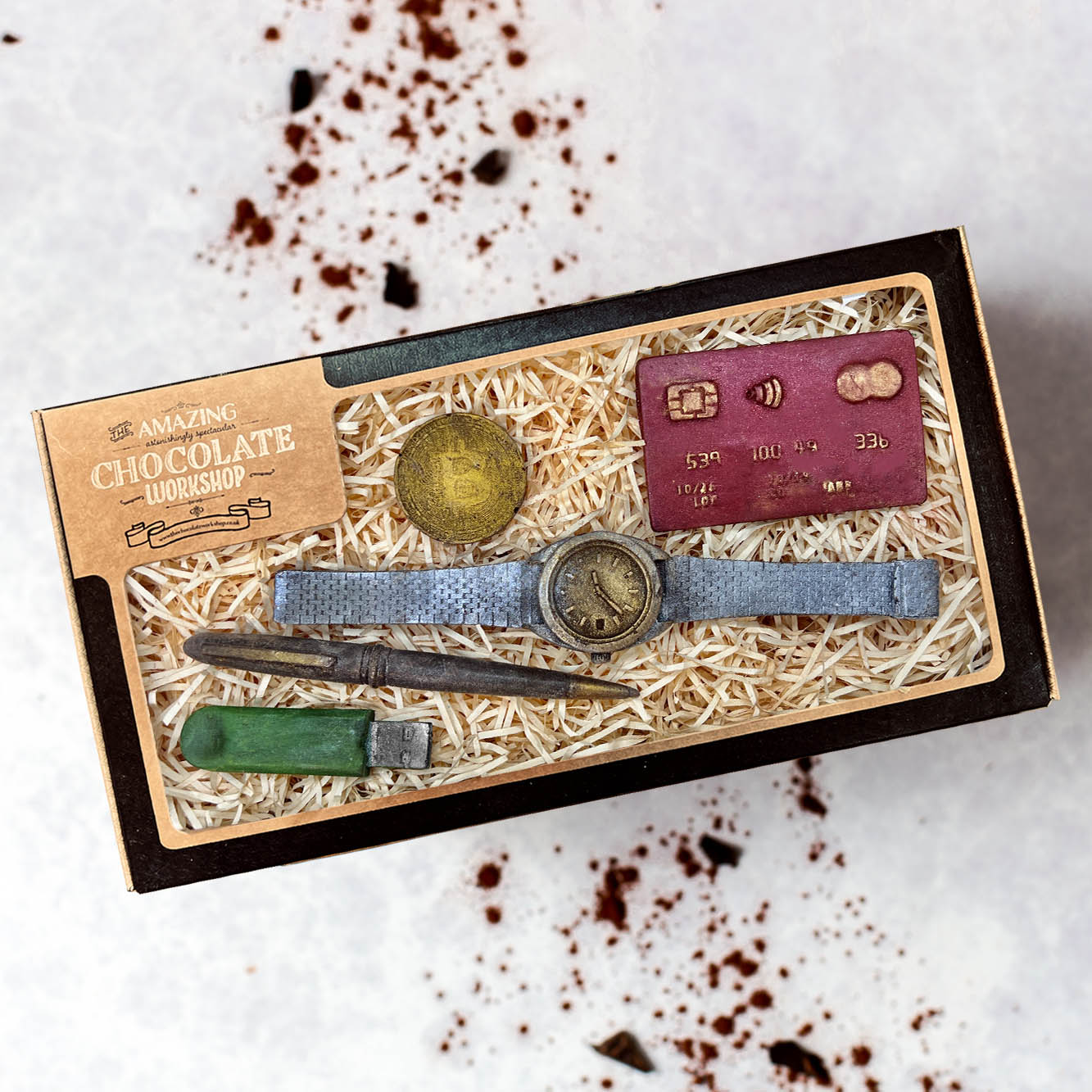 Business & Money Gift Set -Chocolate Bitcoin, Credit Card, Watch, Pen & USB