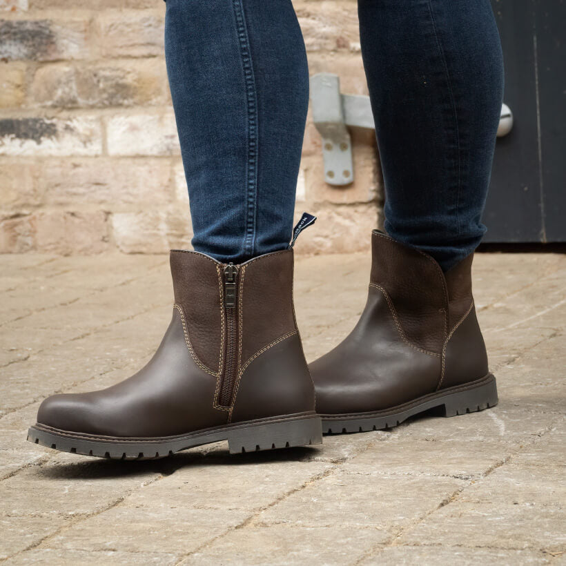 Waterproof Zip Up Ankle Boots in Brown