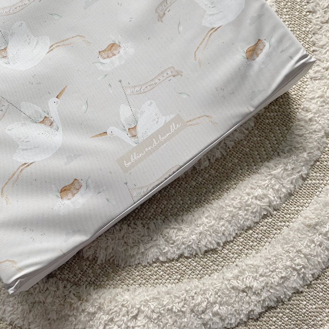 Anti-Roll Wedge Baby Changing Mat - Welcome Baby Print