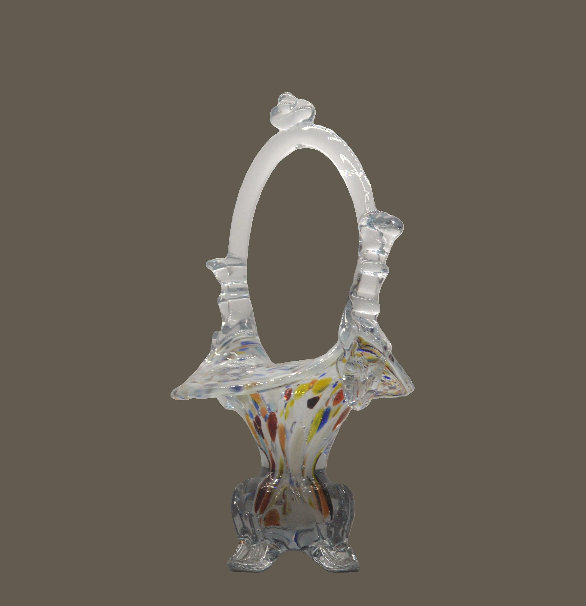MURANO STYLE MULTICOLURED ART GLASS BASKET