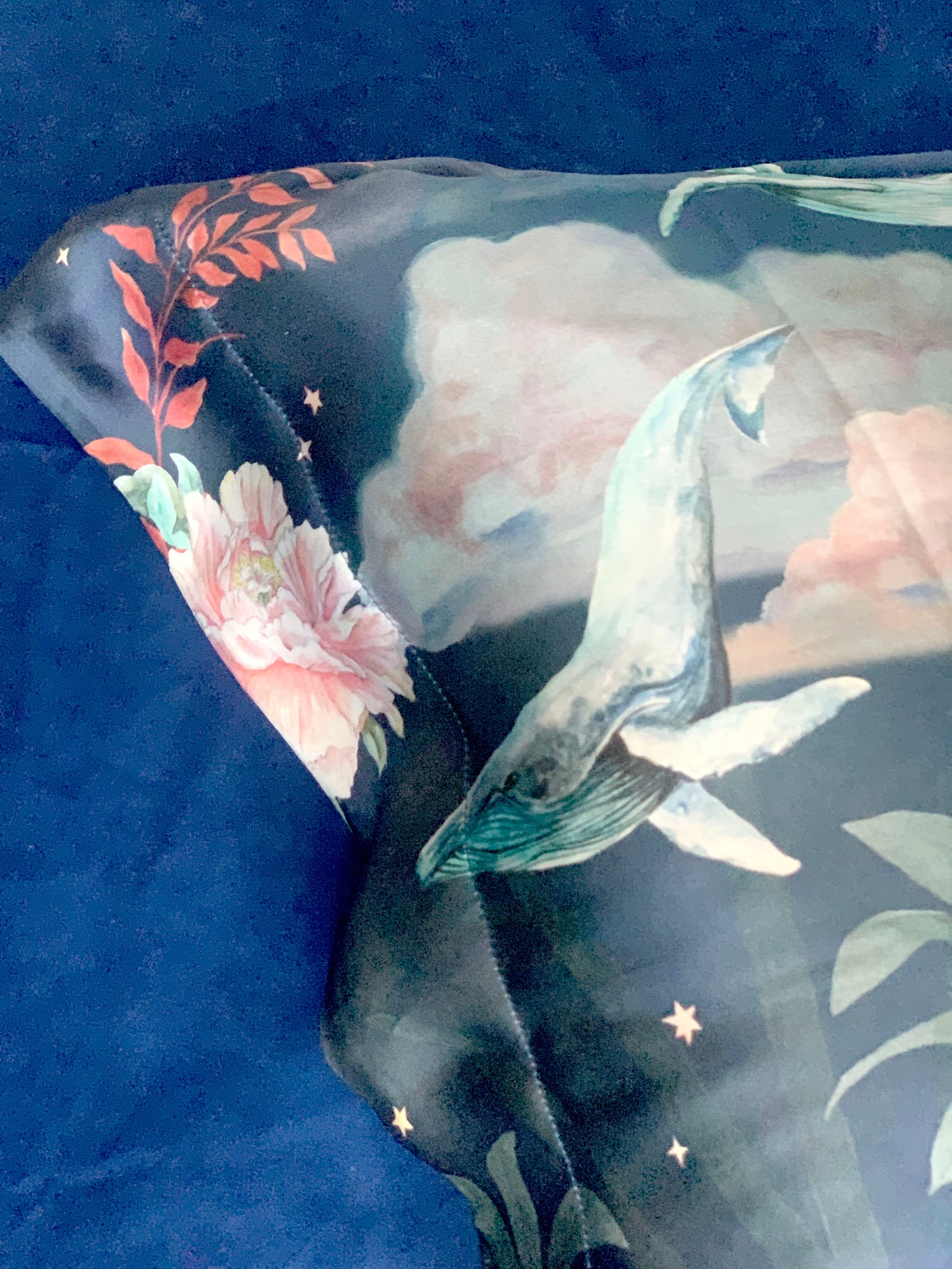 Blue Silk Pillowcase with Hand Painted Wondrous Print Standard Oxford