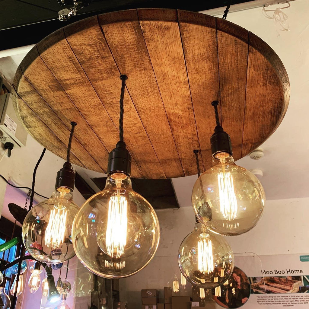 Whiskey Barrel Wooden Chandelier Cluster Pendant Light