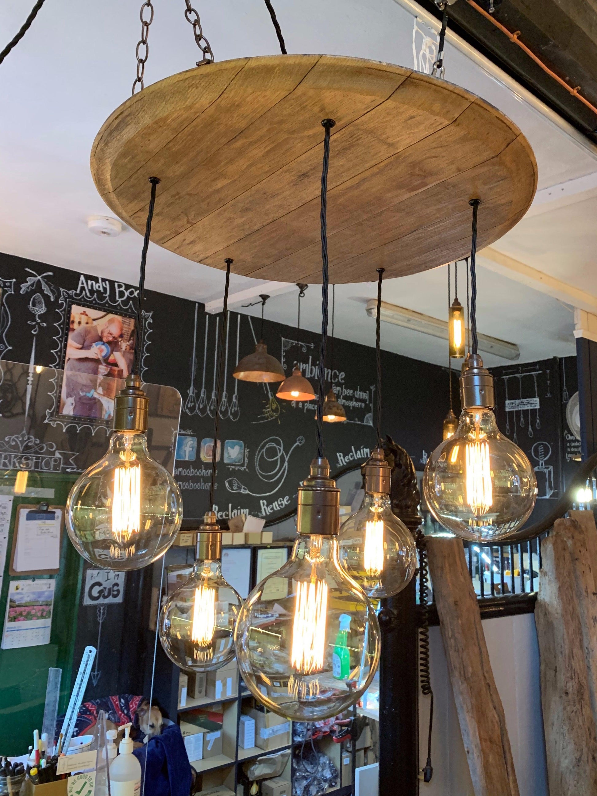 Whiskey Barrel Wooden Chandelier Cluster Pendant Light