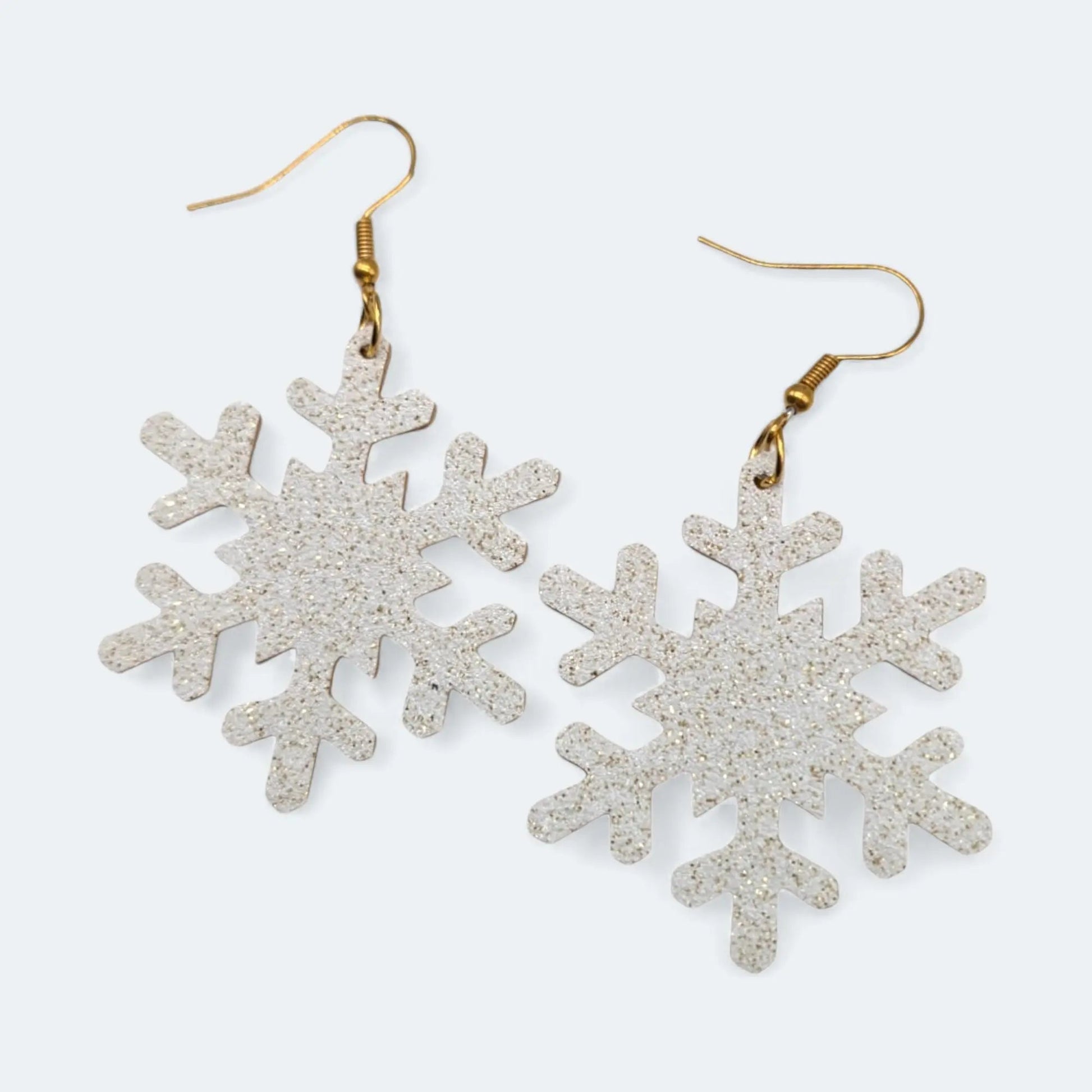 White and gold glitter snowflake earrings