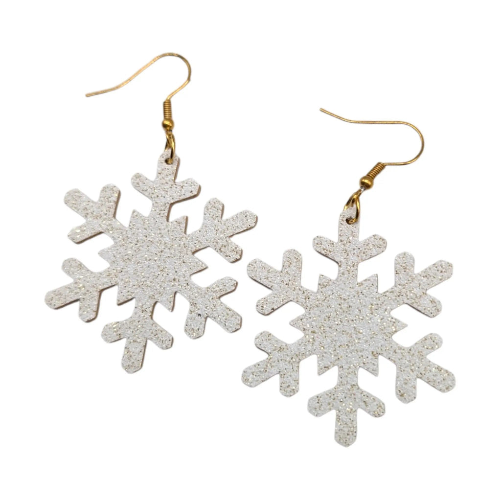 White and gold glitter snowflake earrings