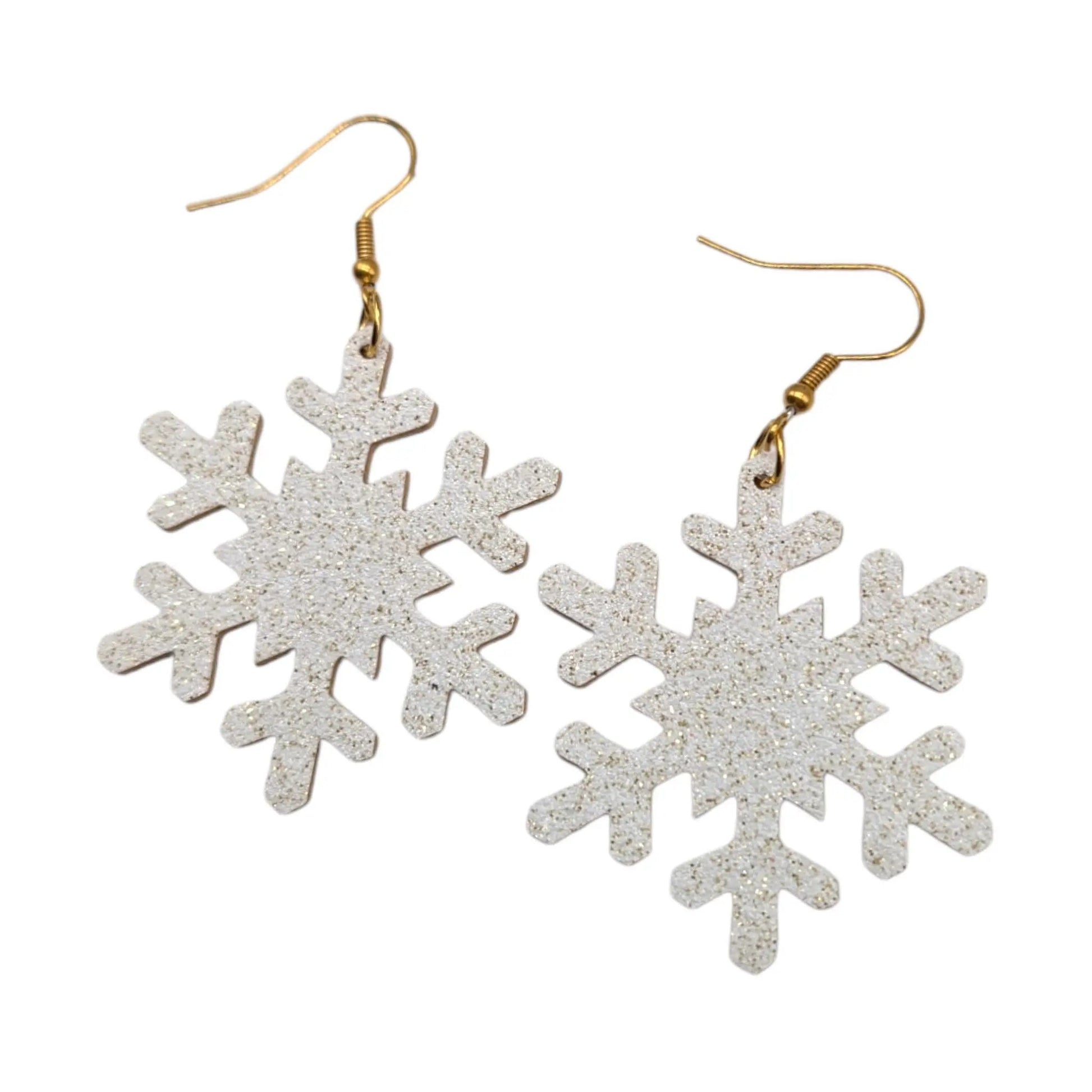 White and gold glitter snowflake earrings