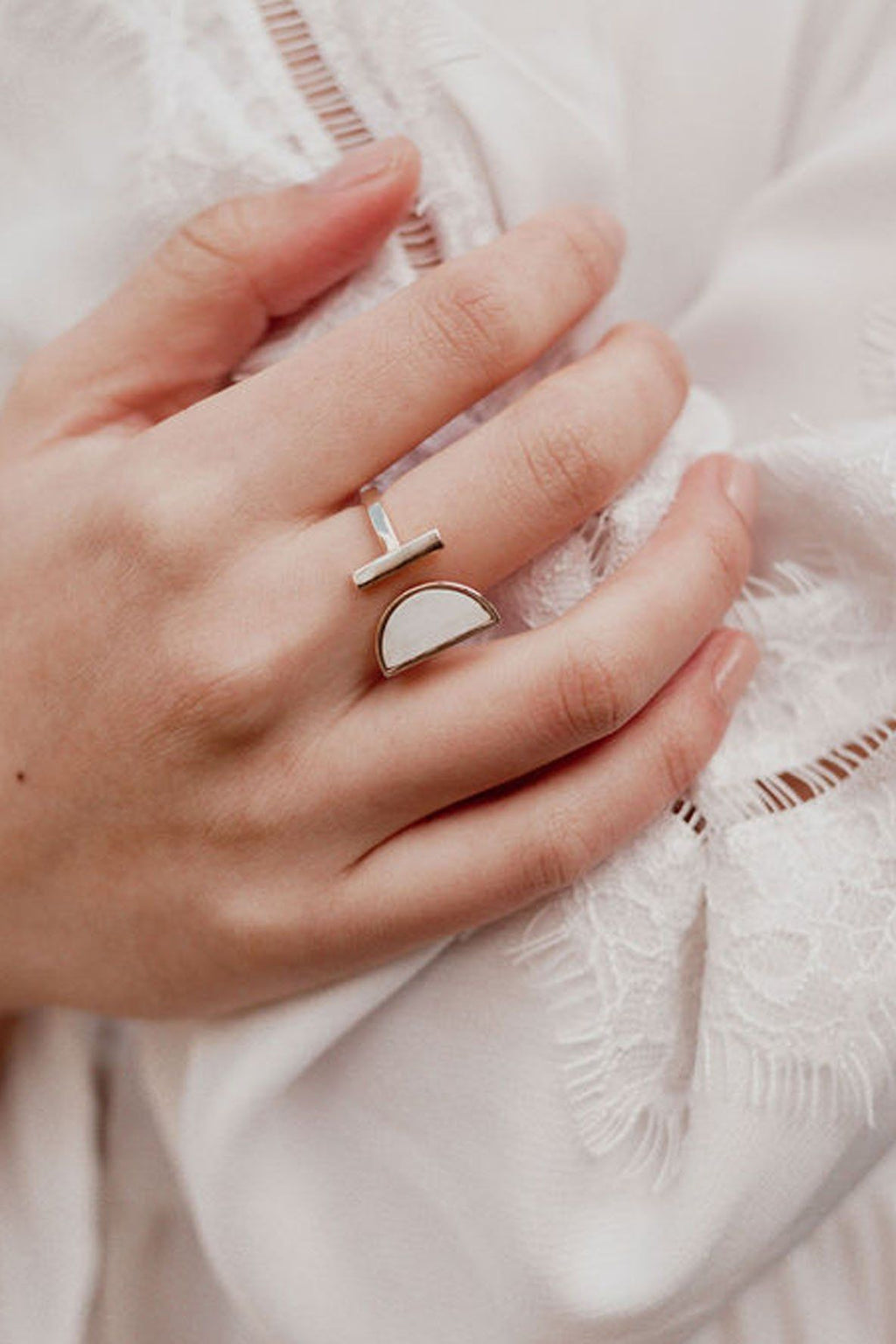 Buffalo Horn Crescent and Bar Ring in 16K Gold Plate