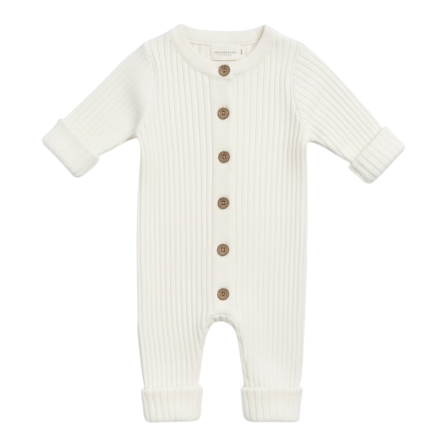 White Ribbed Cotton Baby Romper with Button Front