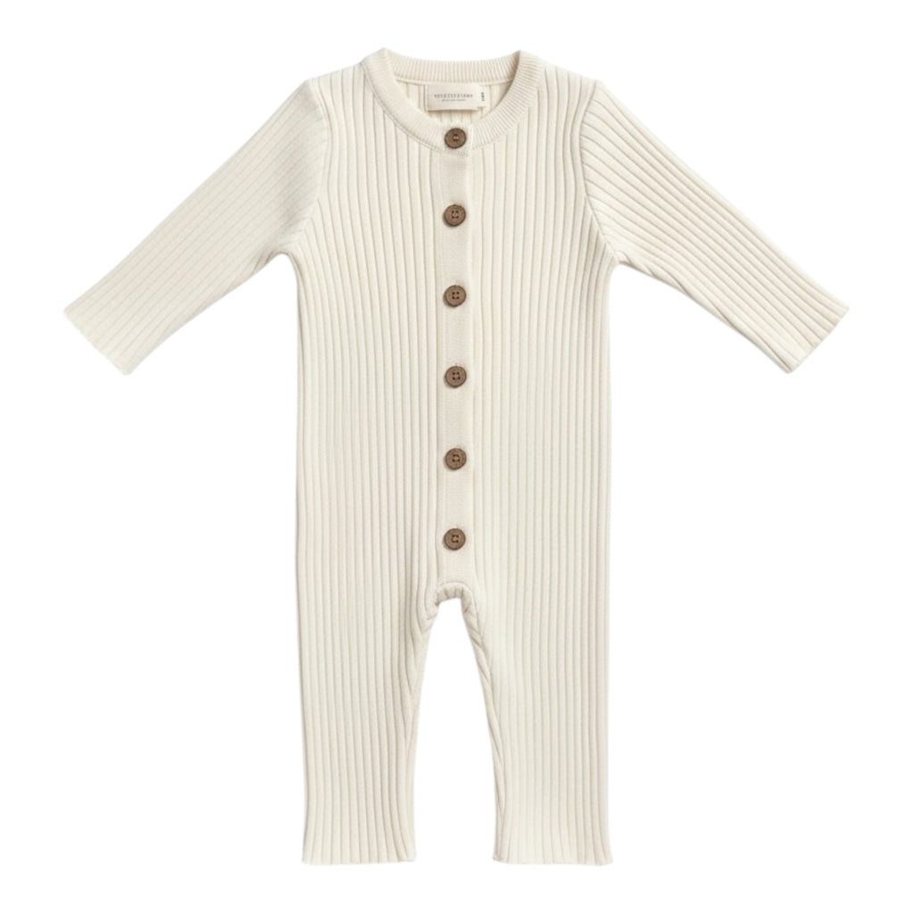 White Ribbed Cotton Baby Romper with Button Front