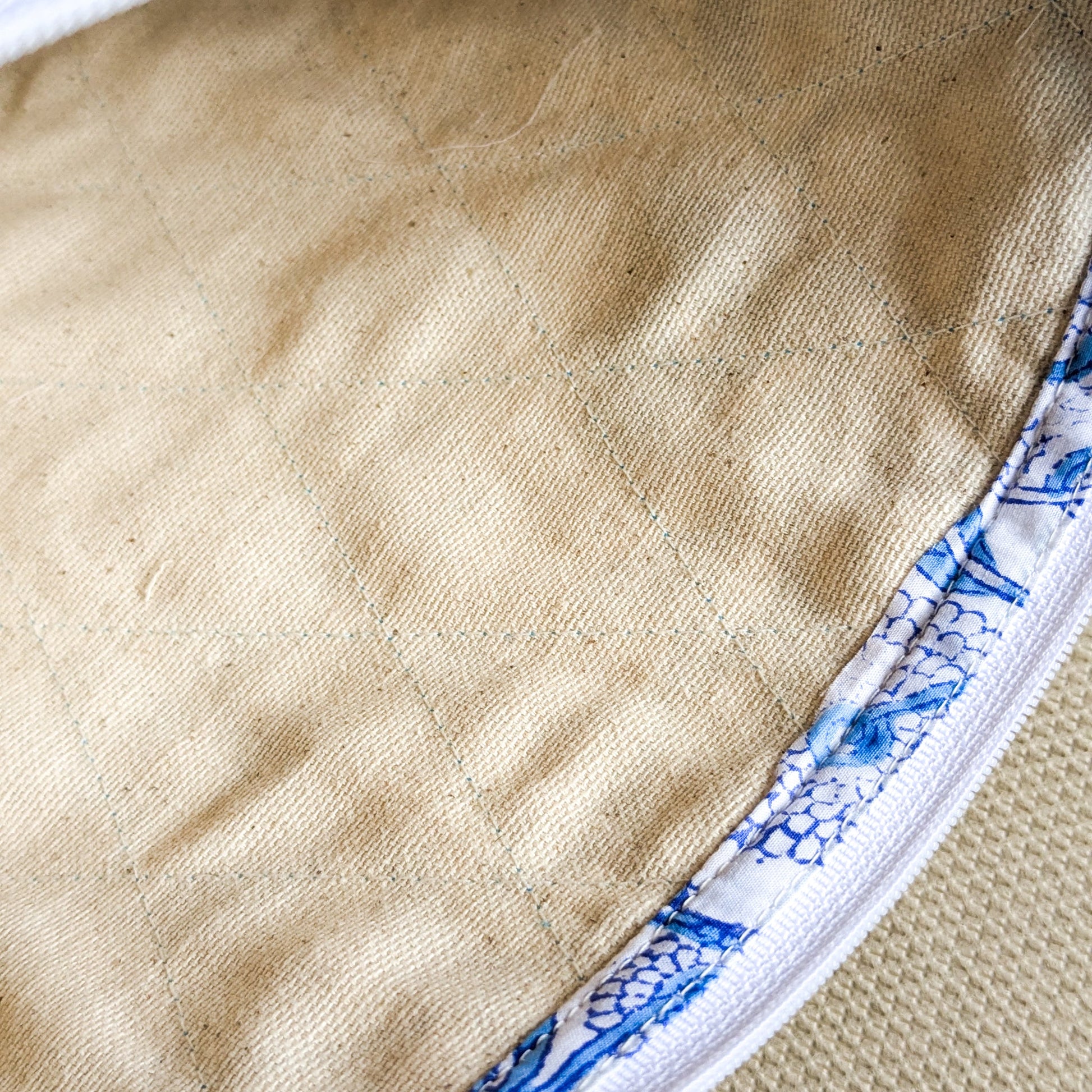 Quilted Block-Printed Zipper Pouch with Tassel