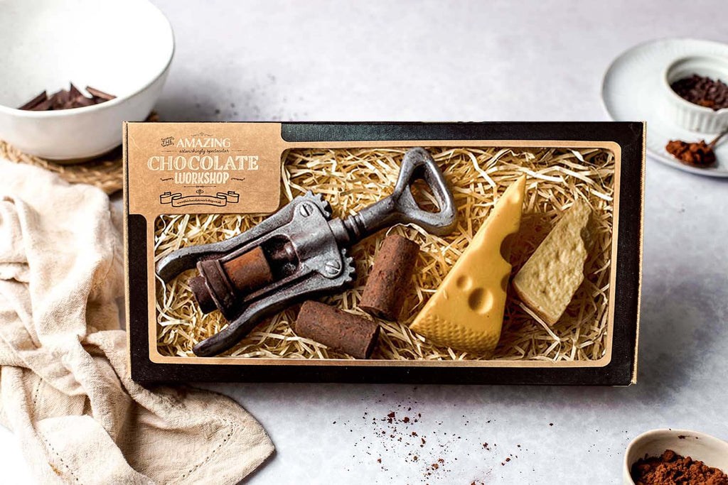 Lovers Chocolate Selection Box – Corkscrew, Wine Corks, Swiss Cheese Slice & Parmesan