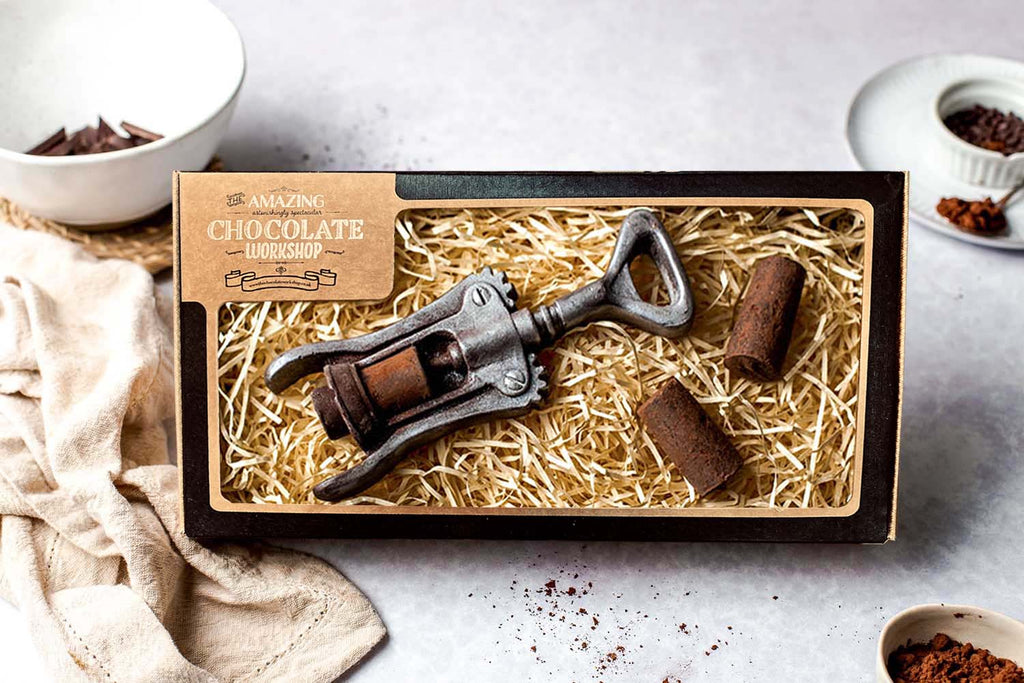 Wine Lovers Chocolate Gift Set – Corkscrew & 2 Wine Cork Gift Box