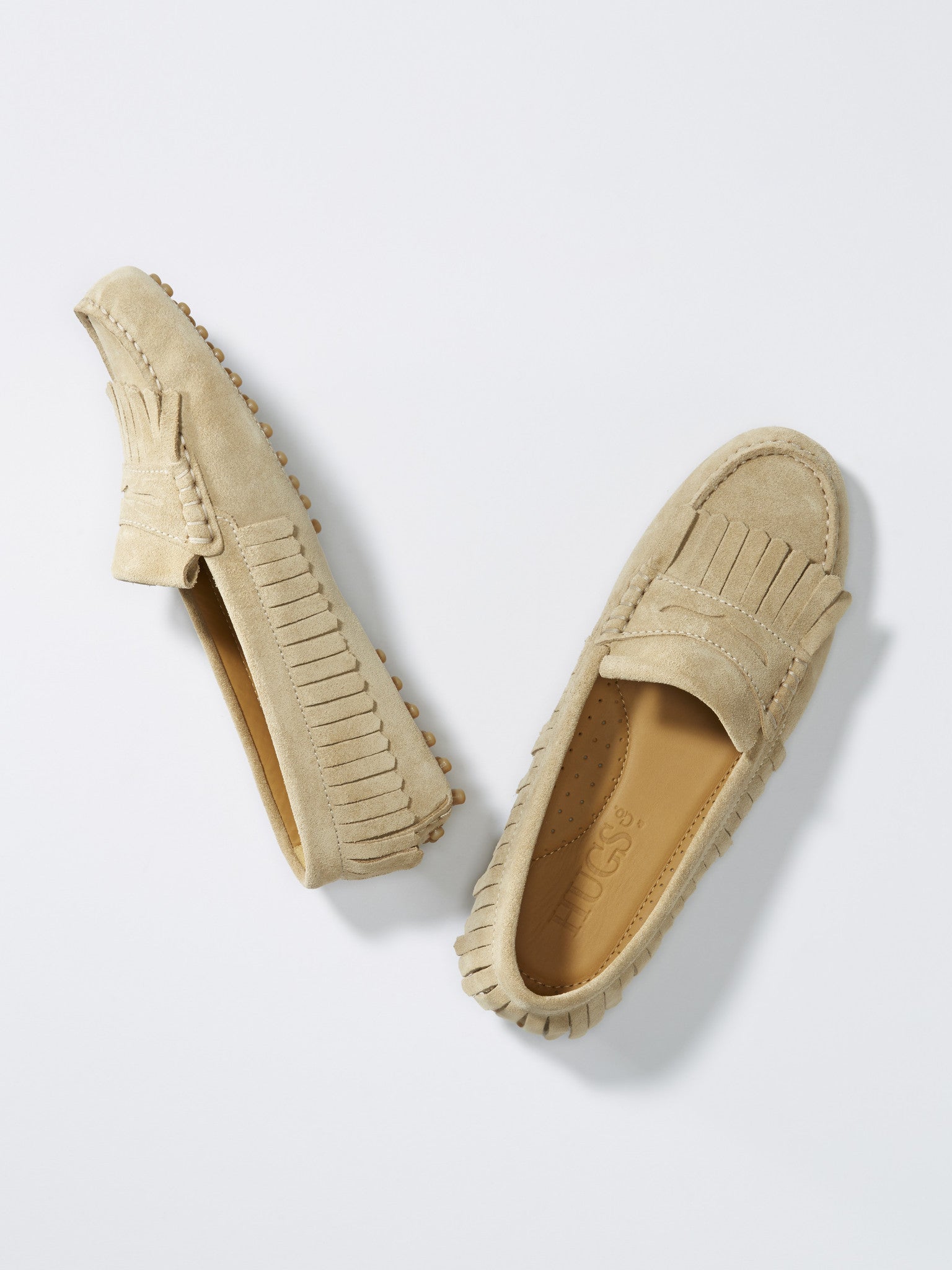 Women's Taupe Suede Fringed Driving Loafers