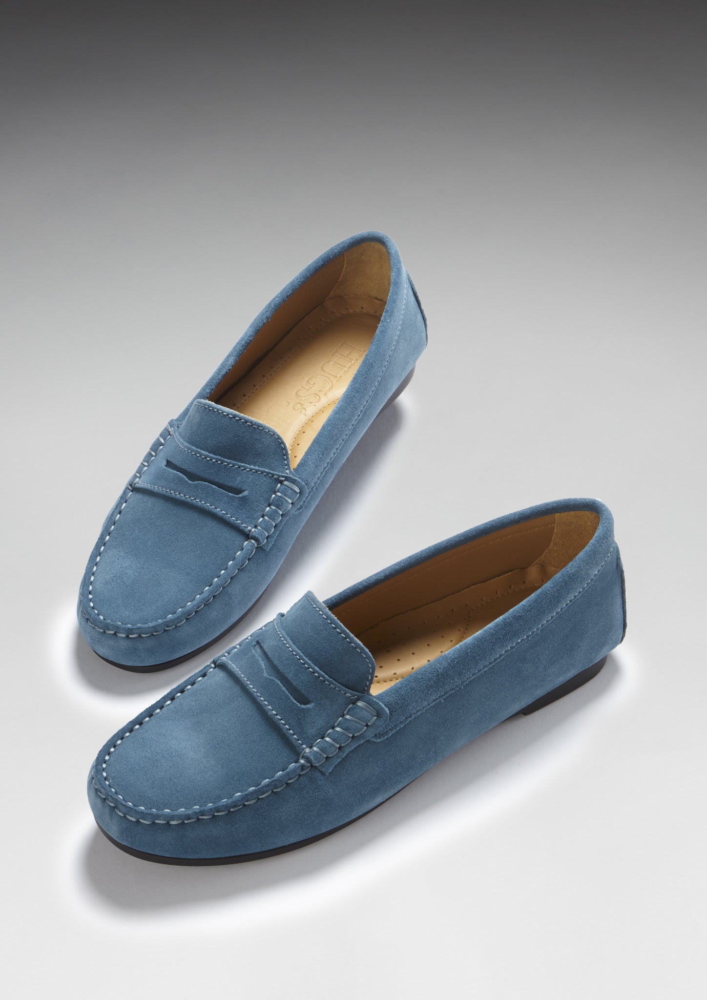Women's Teal Suede Penny Driving Loafers with Rubber Sole