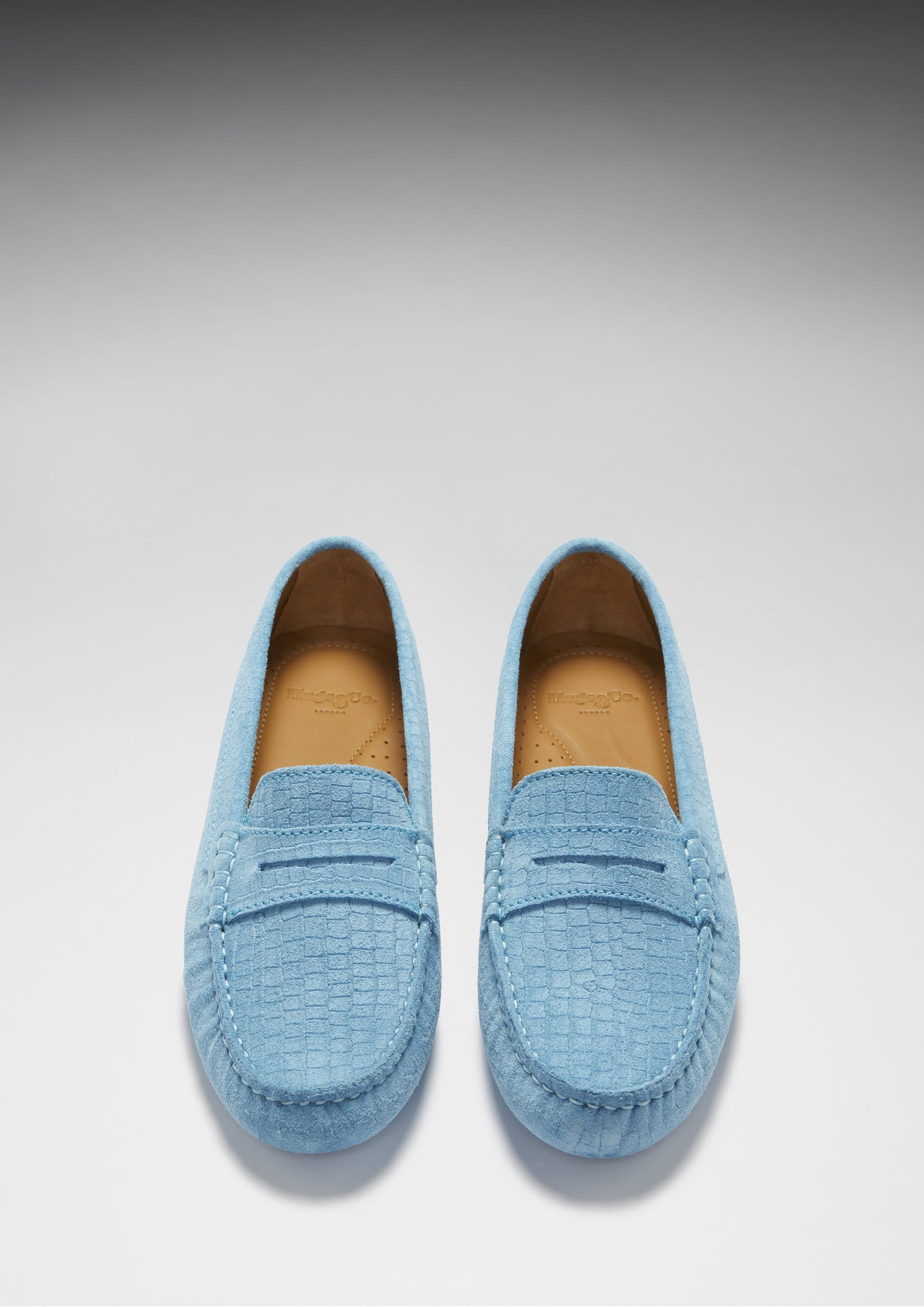 Women's Blue Suede Penny Loafers with Gecko Print