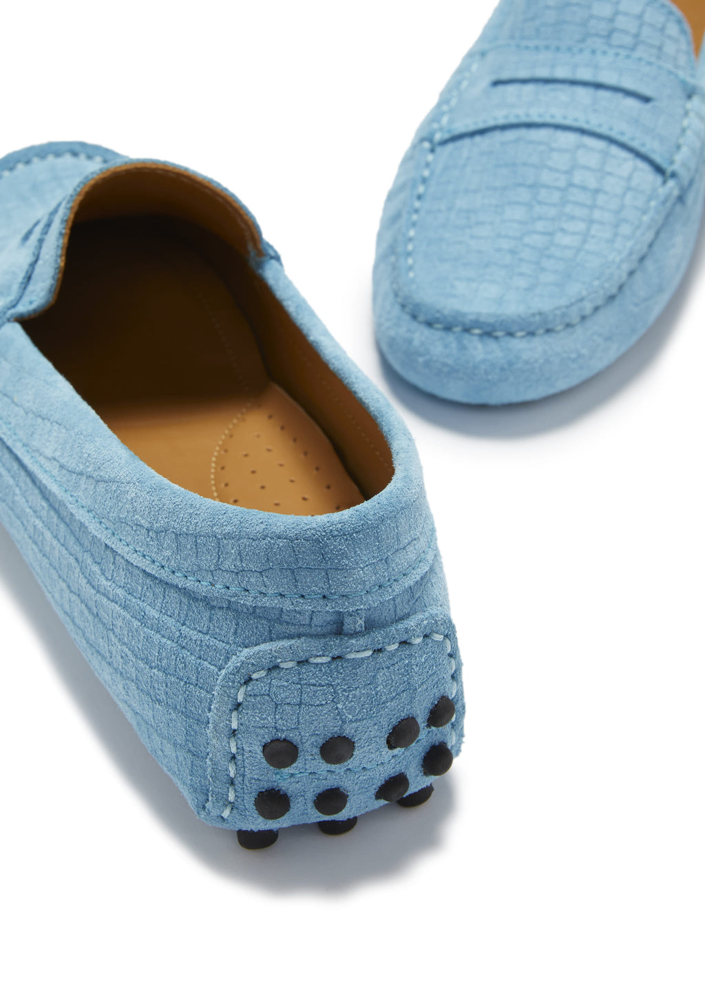 Women's Blue Suede Penny Loafers with Gecko Print