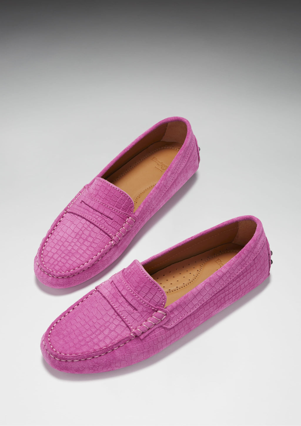 Women's Pink Suede Penny Driving Loafers