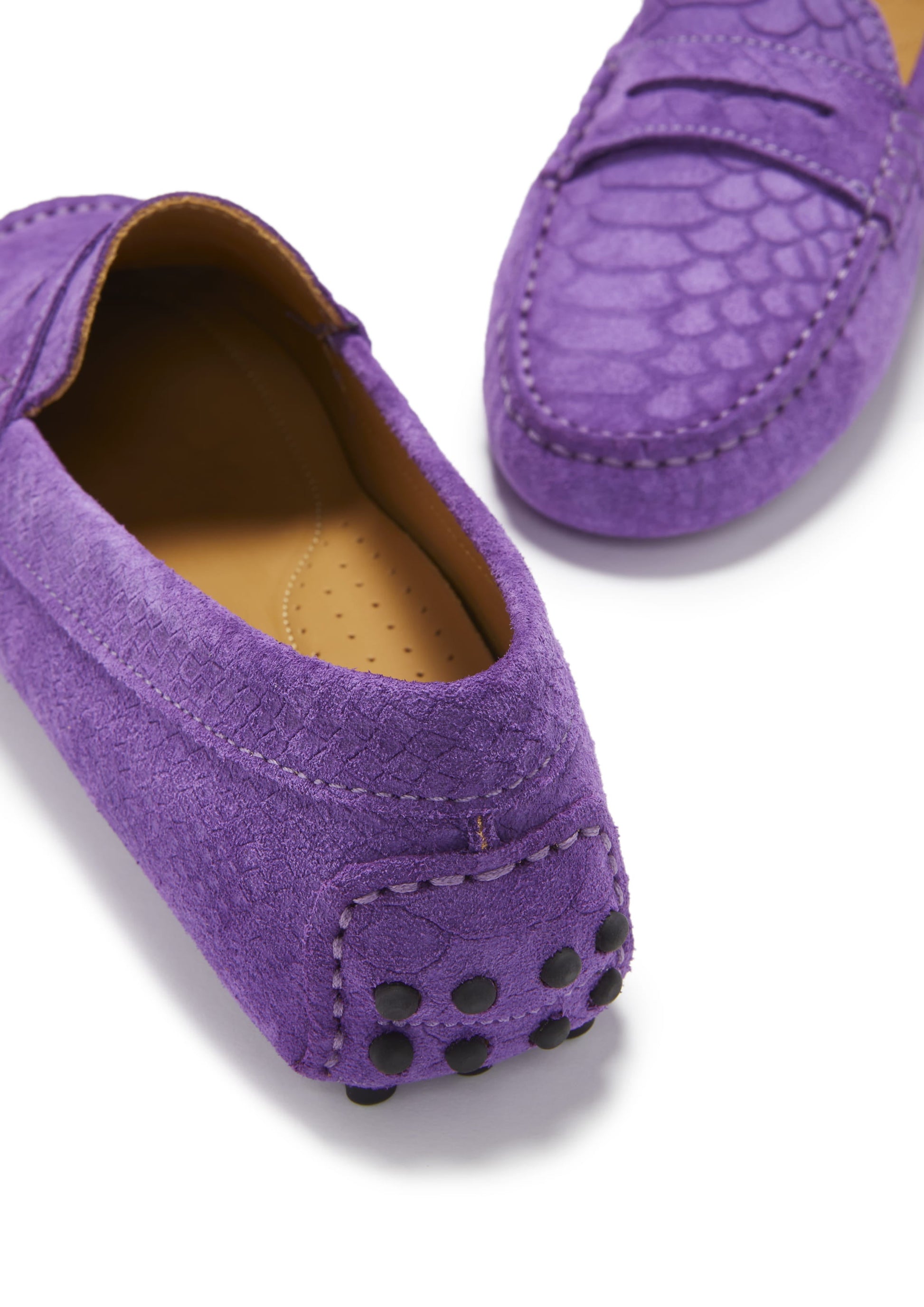 Women's Purple Penny Driving Loafers in Embossed Suede