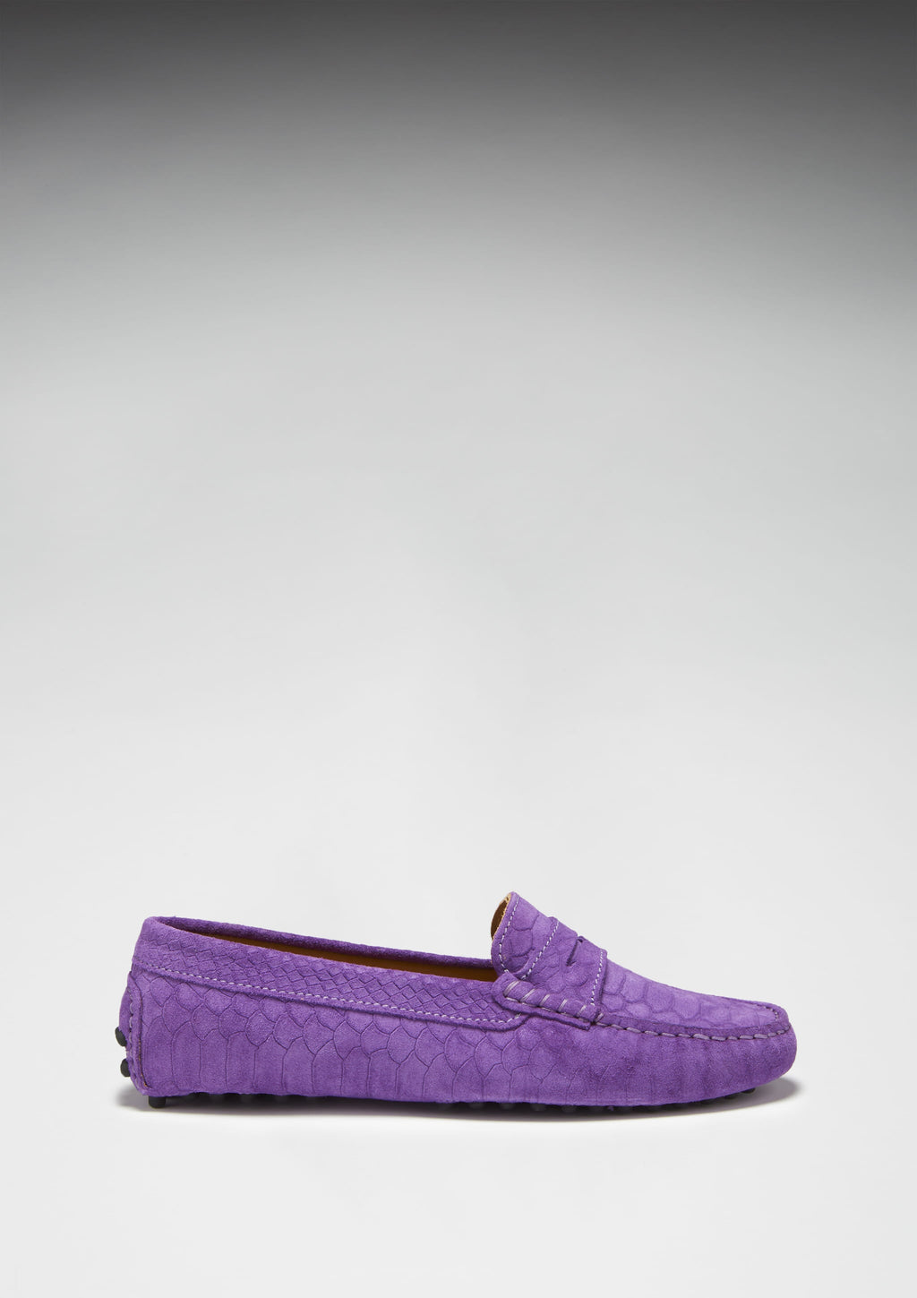 Women's Purple Penny Driving Loafers in Embossed Suede
