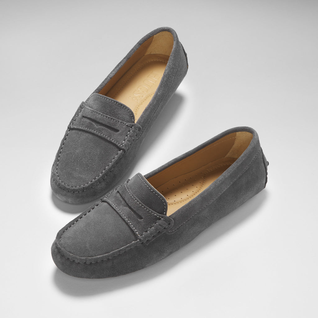Women's Penny Driving Loafers in Slate Grey Suede