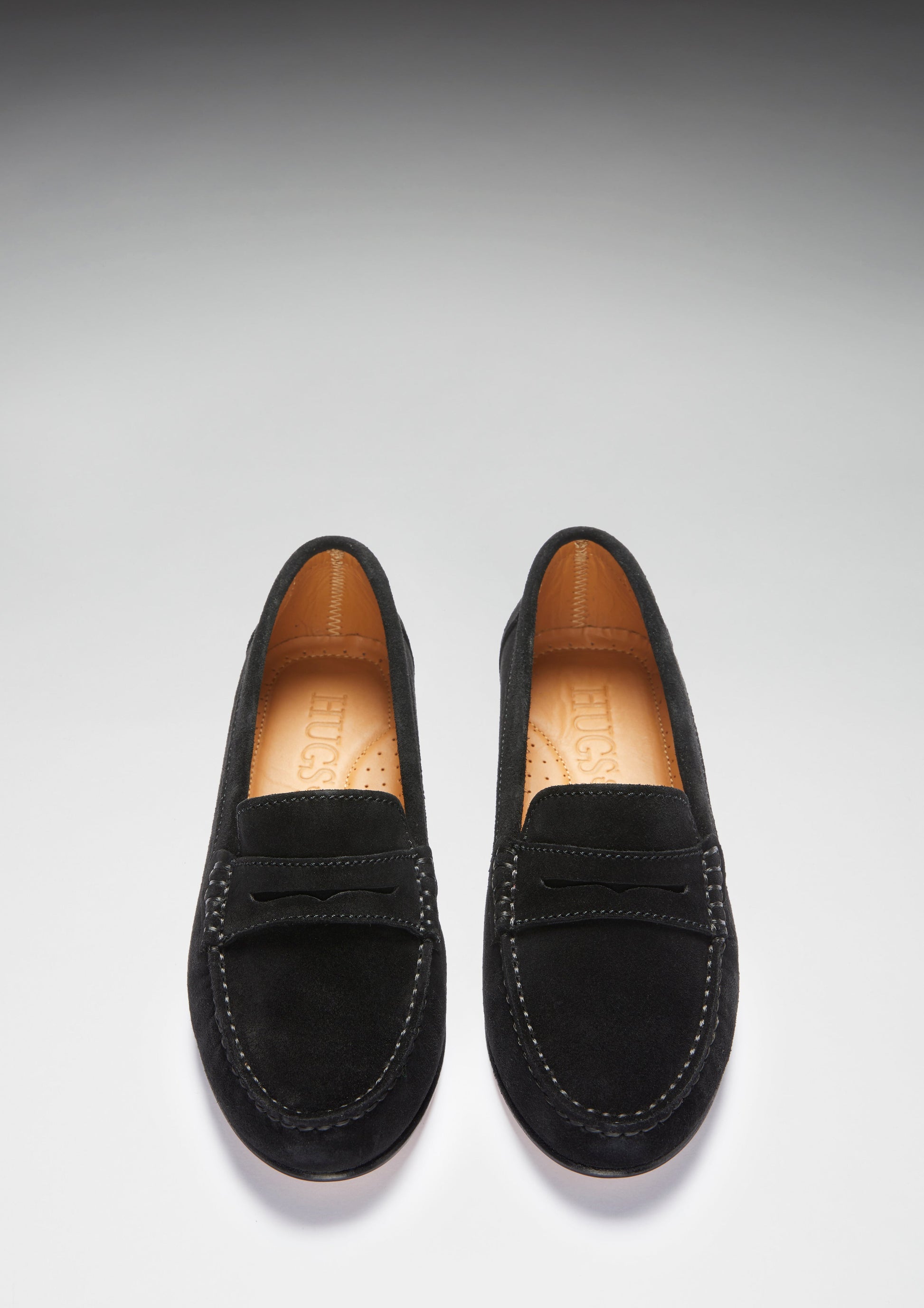 Women's Black Suede Penny Loafers with Leather Sole