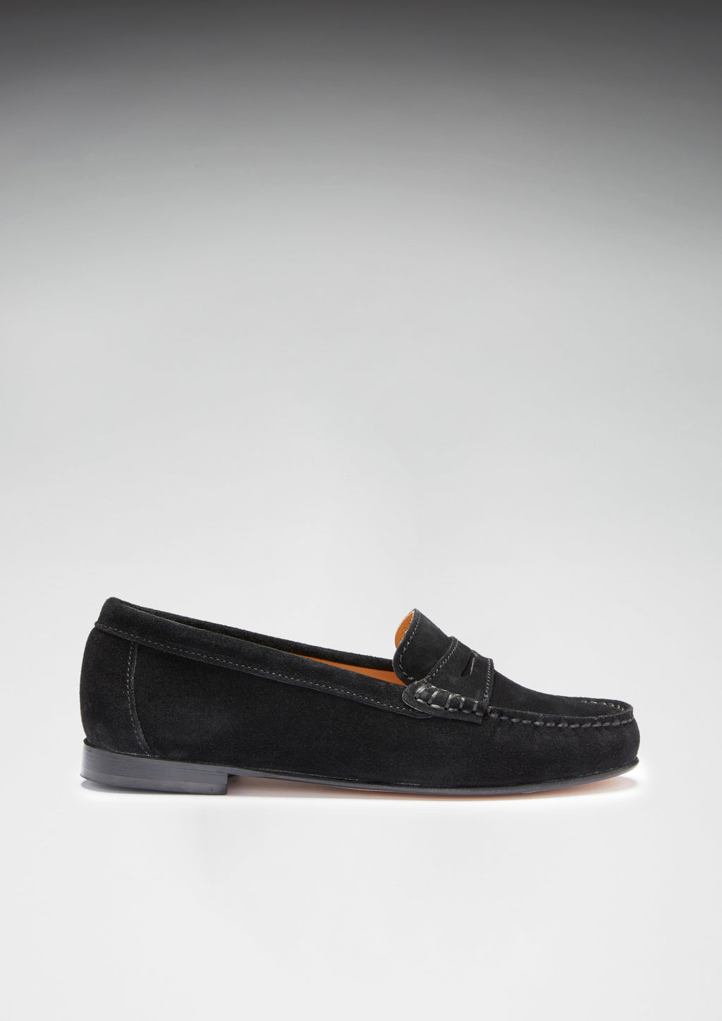 Women's Black Suede Penny Loafers with Leather Sole