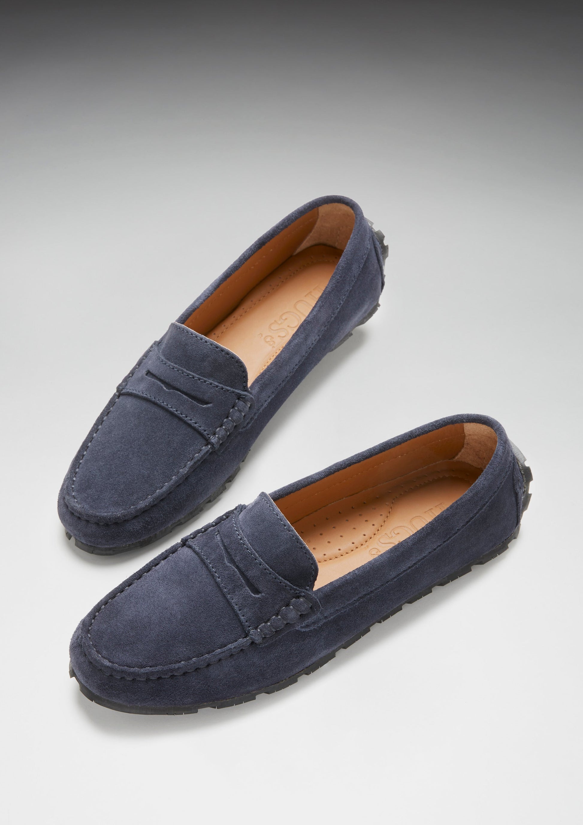 Women's Navy Blue Suede Penny Loafers with Recycled Tyre Sole