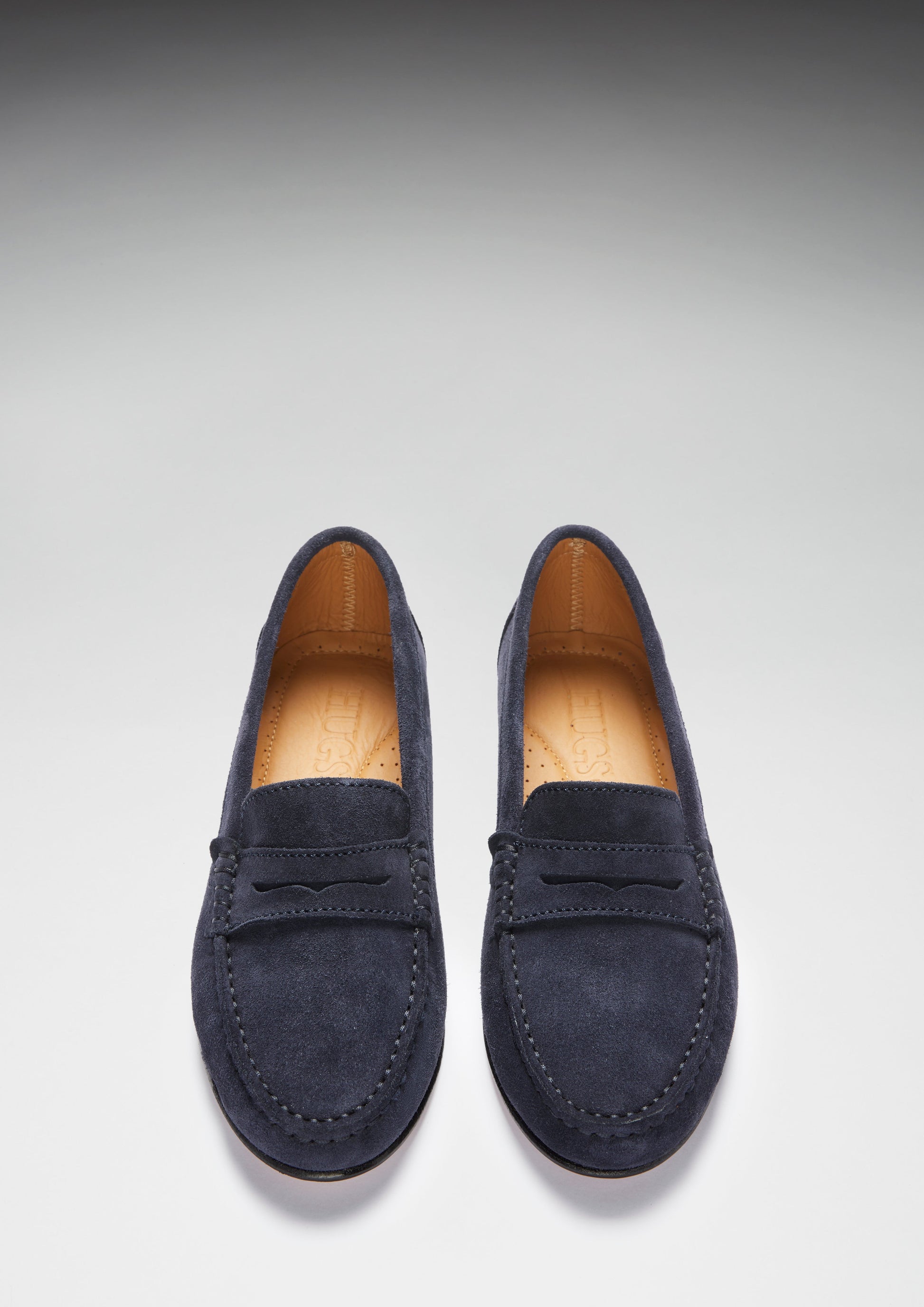 Women's Navy Blue Suede Penny Loafers with Leather Sole