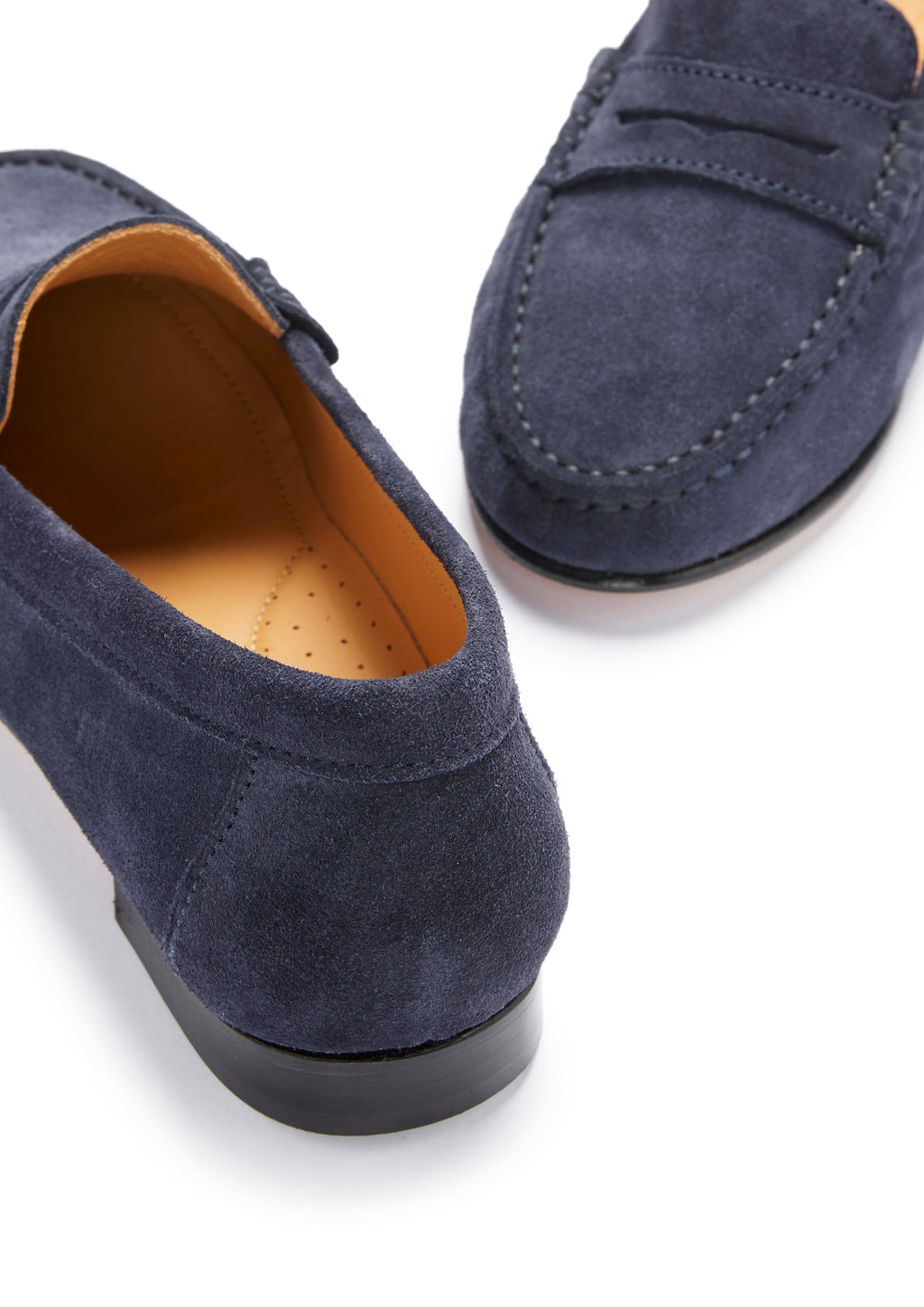 Women's Navy Blue Suede Penny Loafers with Leather Sole