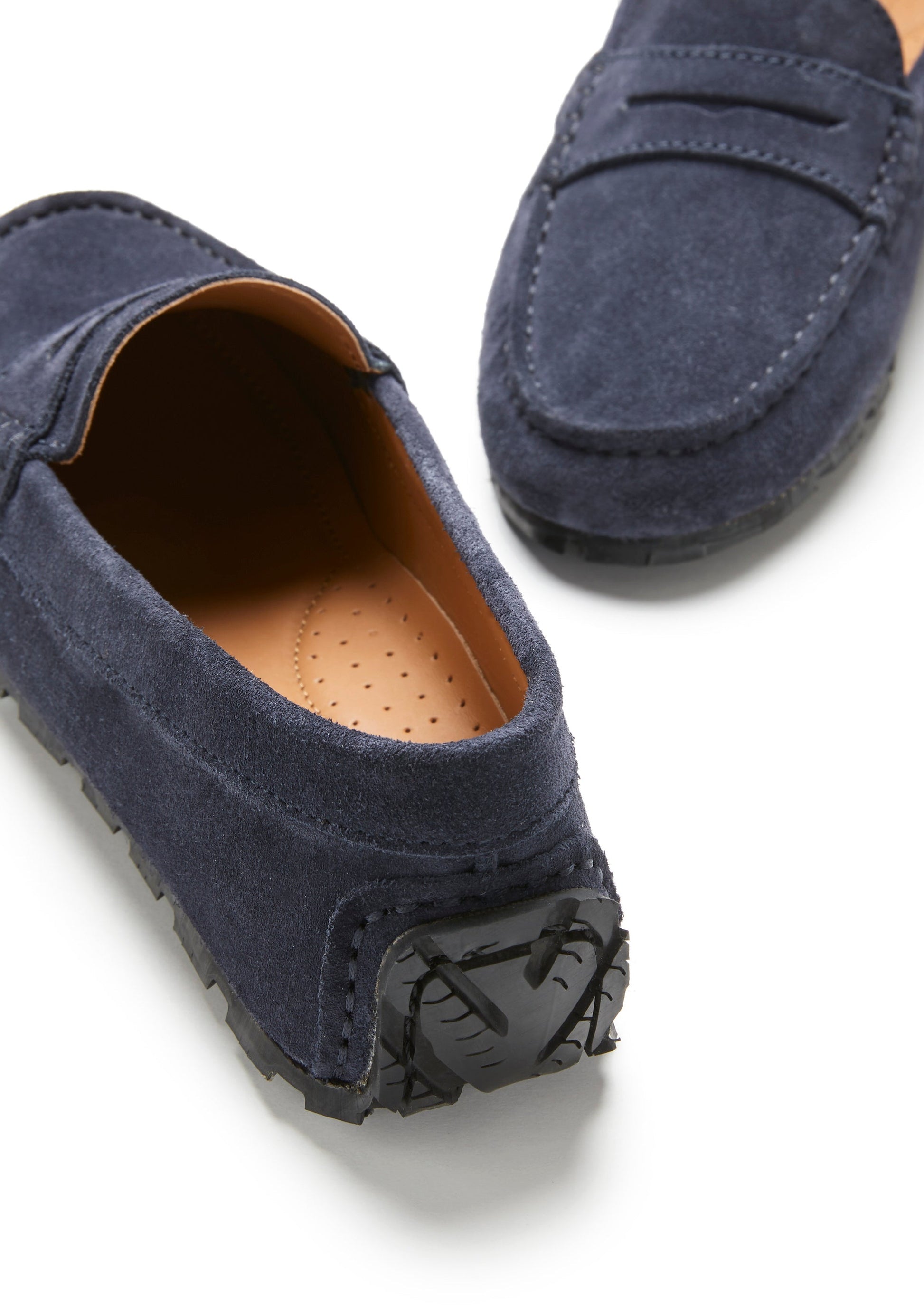 Women's Navy Blue Suede Penny Loafers with Recycled Tyre Sole