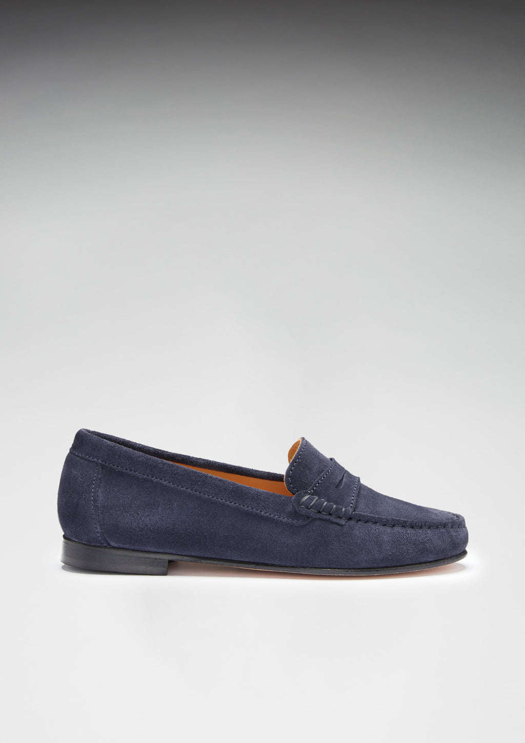 Women's Navy Blue Suede Penny Loafers with Leather Sole
