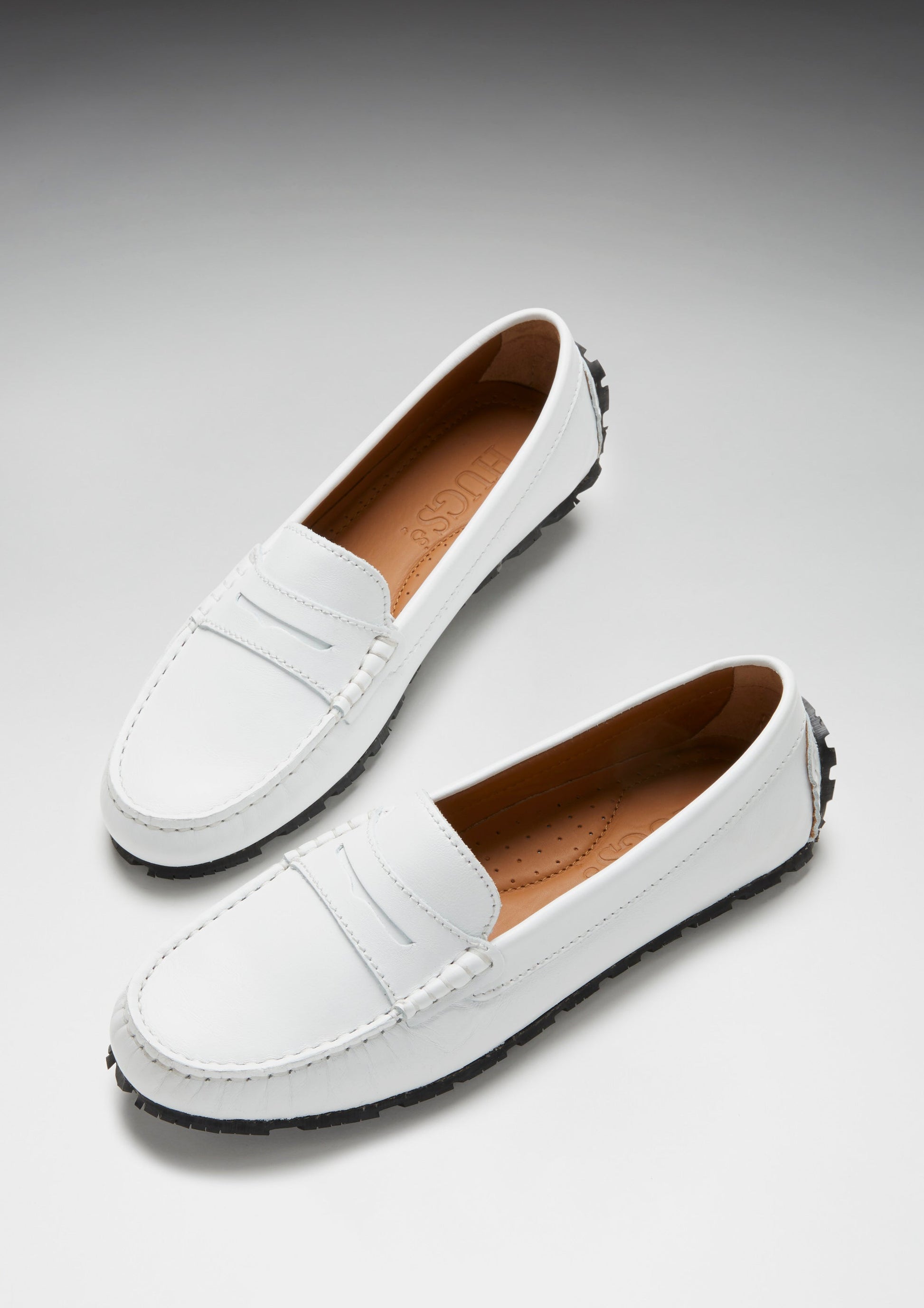 White Leather Penny Loafers with Recycled Tyre Sole