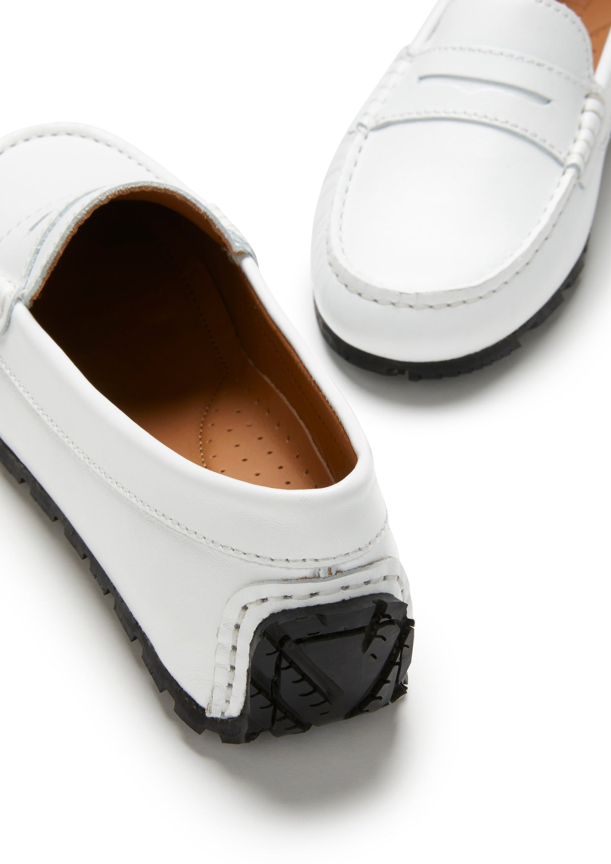White Leather Penny Loafers with Recycled Tyre Sole