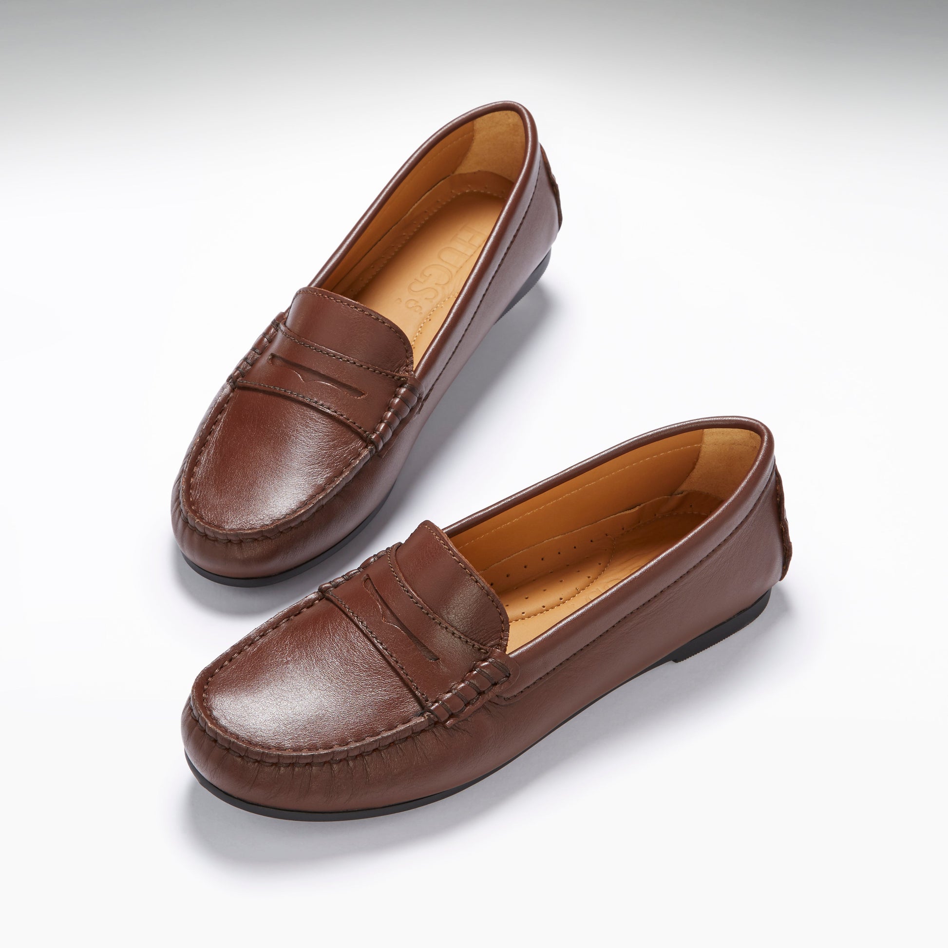 Women's Penny Driving Loafers in Brown Leather with Rubber Sole