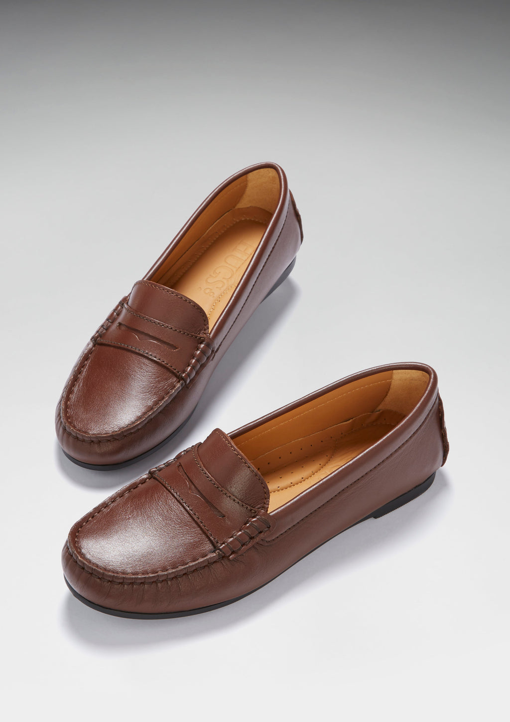 Women's Penny Driving Loafers in Brown Leather with Rubber Sole
