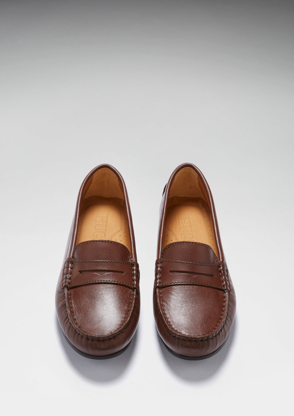 Women's Penny Driving Loafers in Brown Leather with Rubber Sole