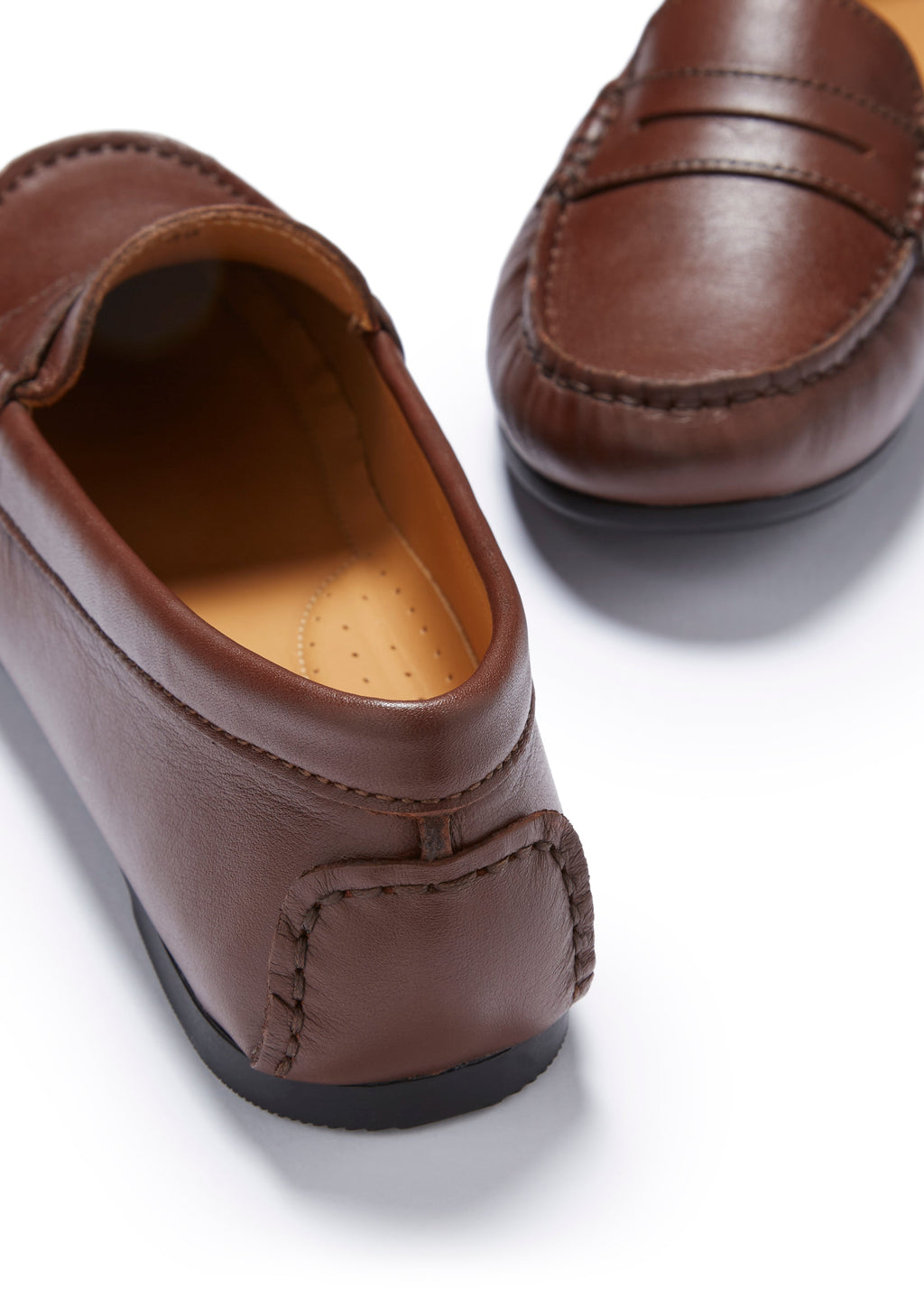 Women's Penny Driving Loafers in Brown Leather with Rubber Sole