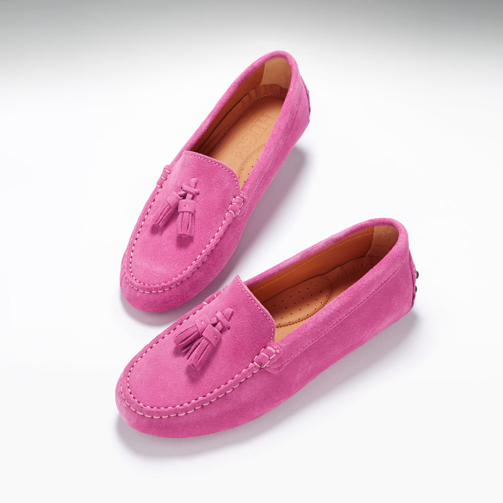 Women's Pink Suede Tasselled Driving Loafers