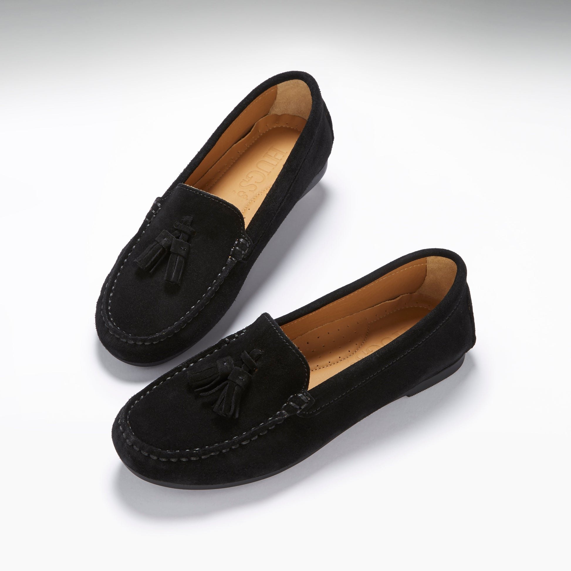 Women's Black Suede Tasselled Driving Loafers with Rubber Sole