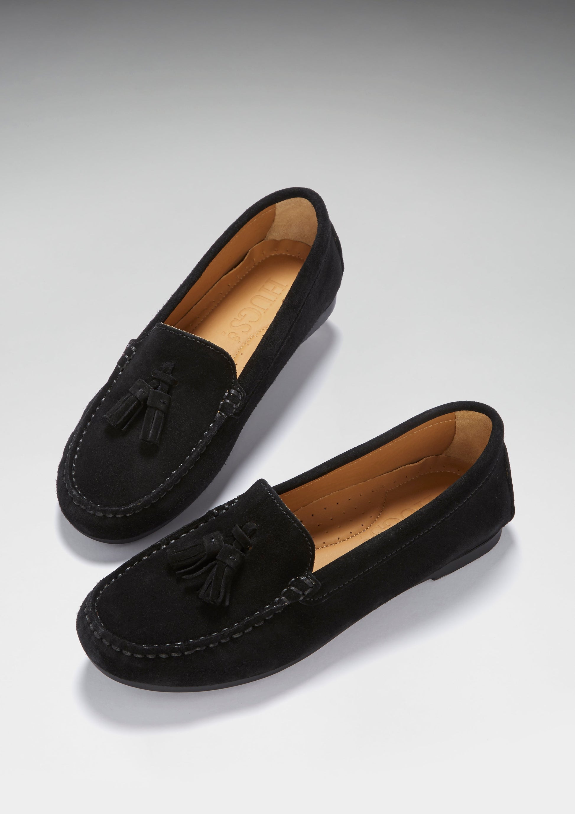 Women's Black Suede Tasselled Driving Loafers with Rubber Sole