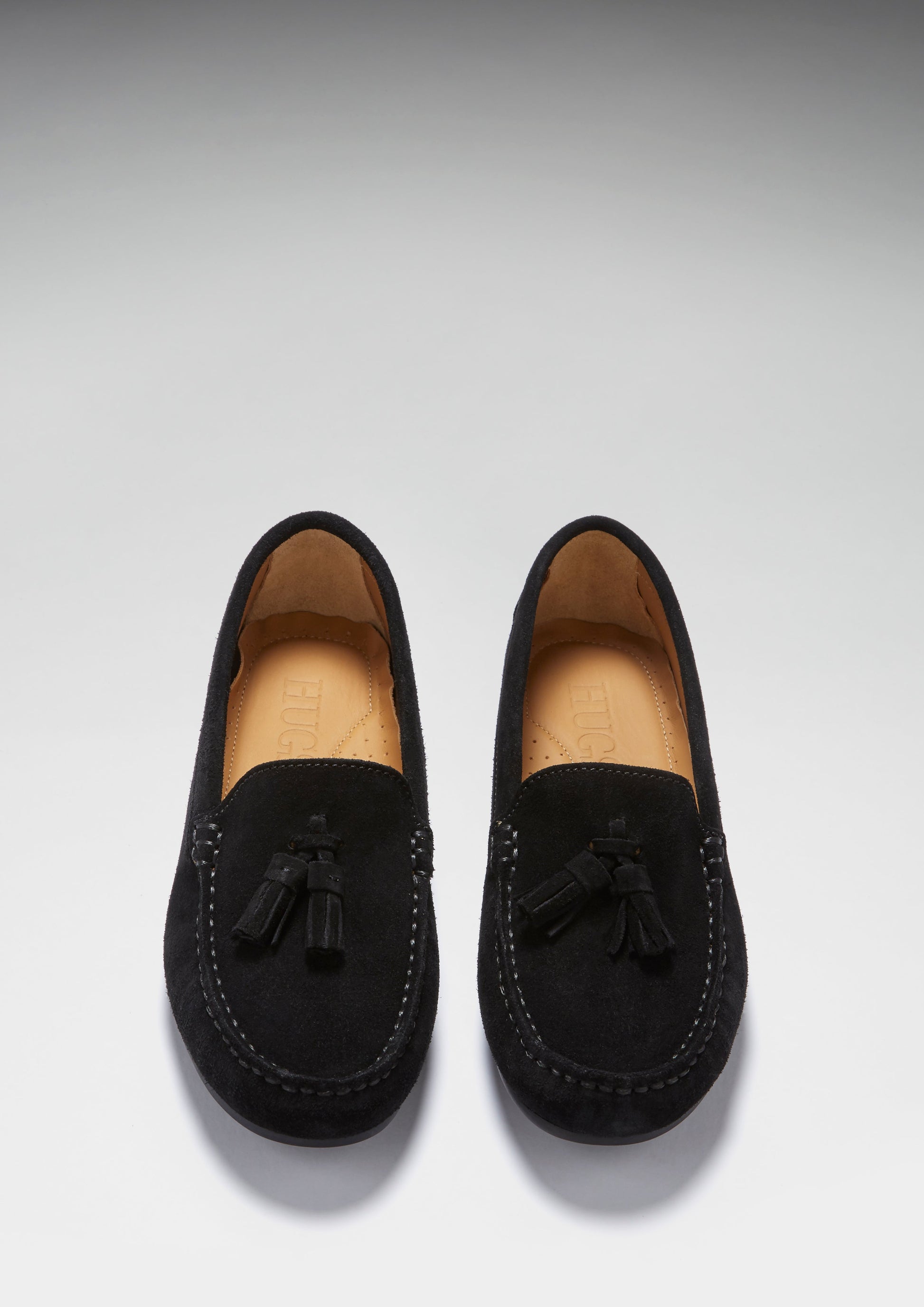 Women's Black Suede Tasselled Driving Loafers with Rubber Sole