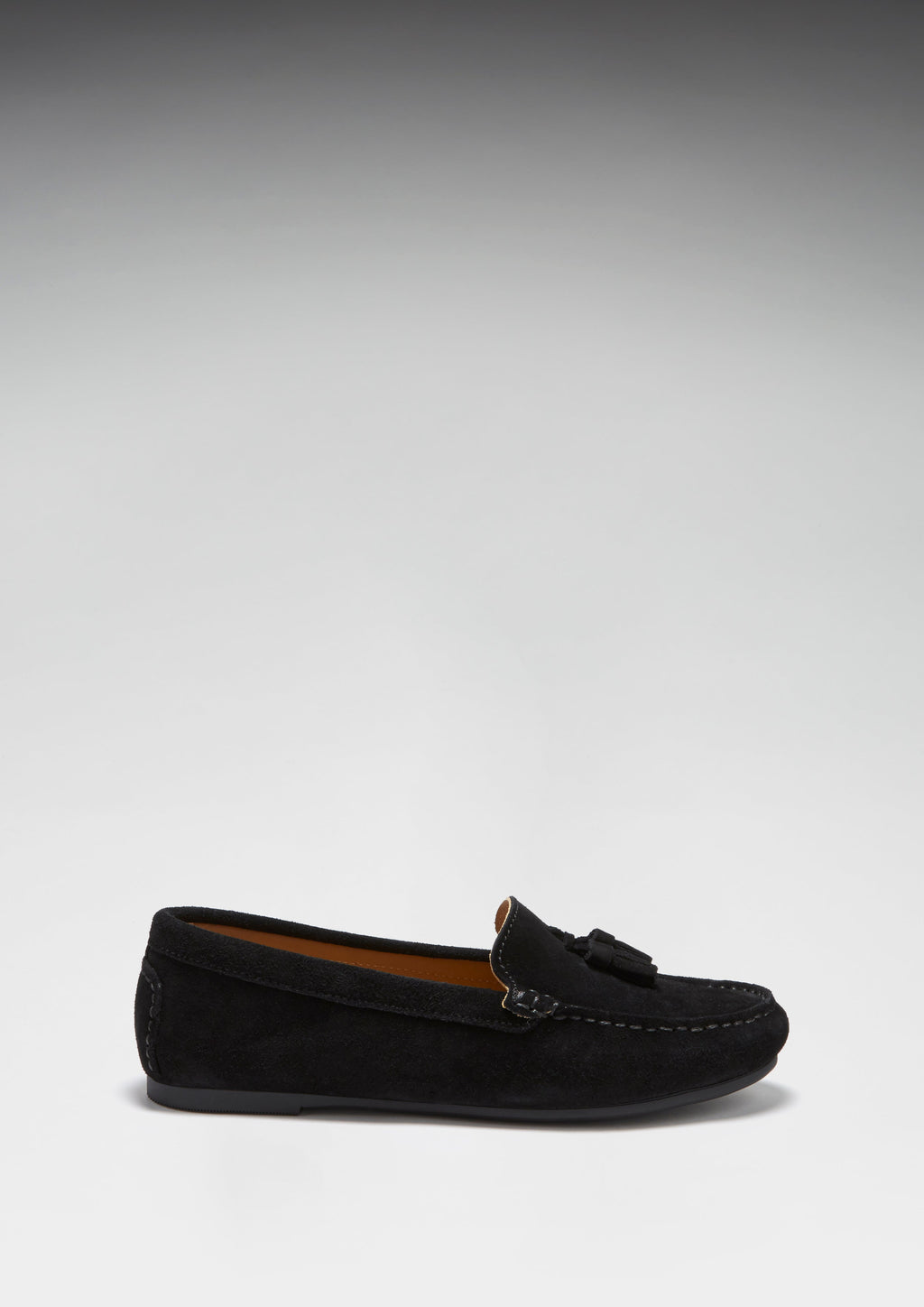 Women's Black Suede Tasselled Driving Loafers with Rubber Sole