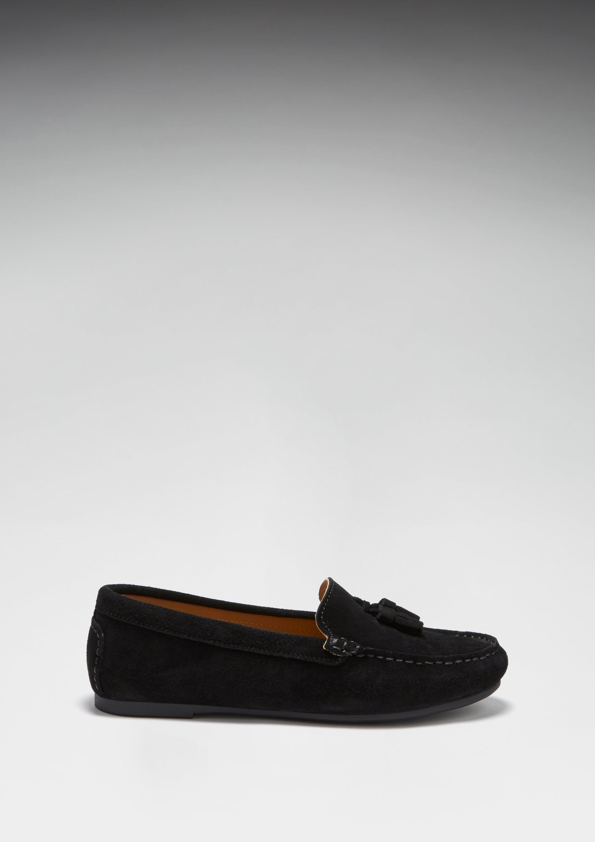 Women's Black Suede Tasselled Driving Loafers with Rubber Sole