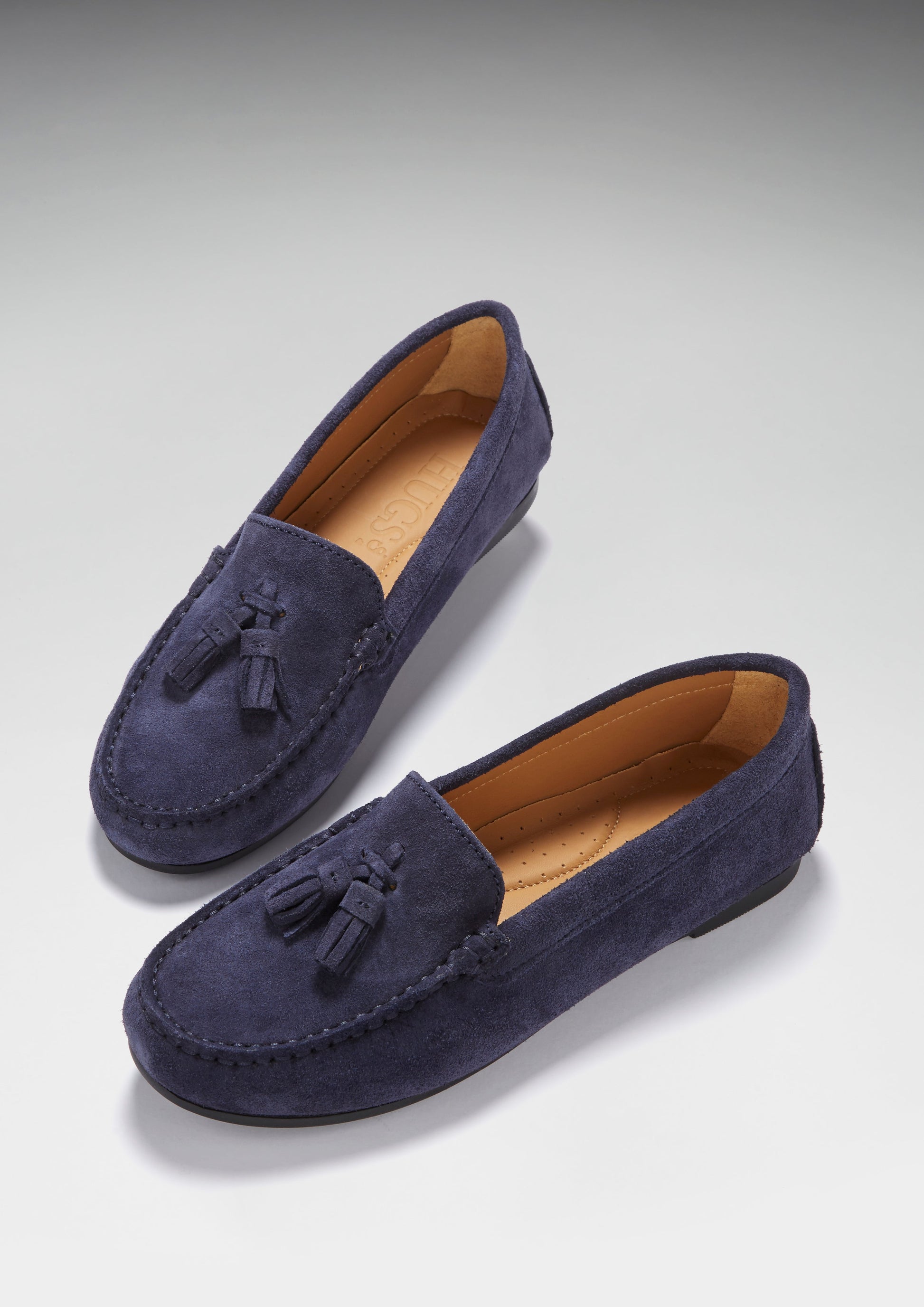 Women's Navy Suede Tasselled Driving Loafers with Rubber Sole