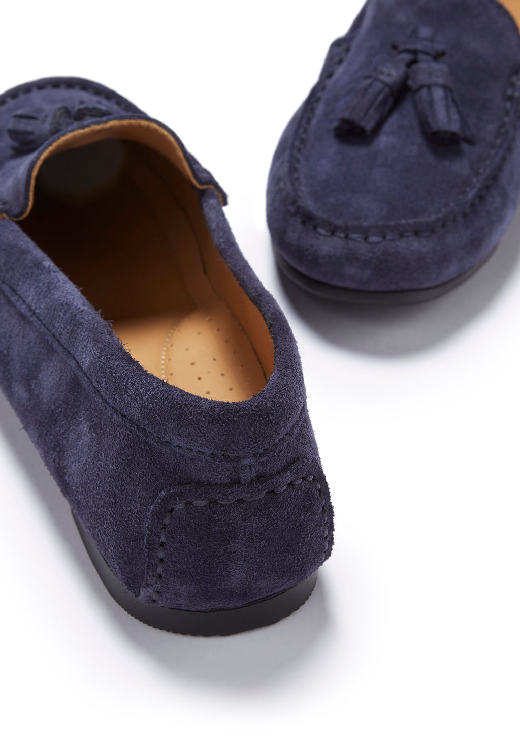 Women's Navy Suede Tasselled Driving Loafers with Rubber Sole