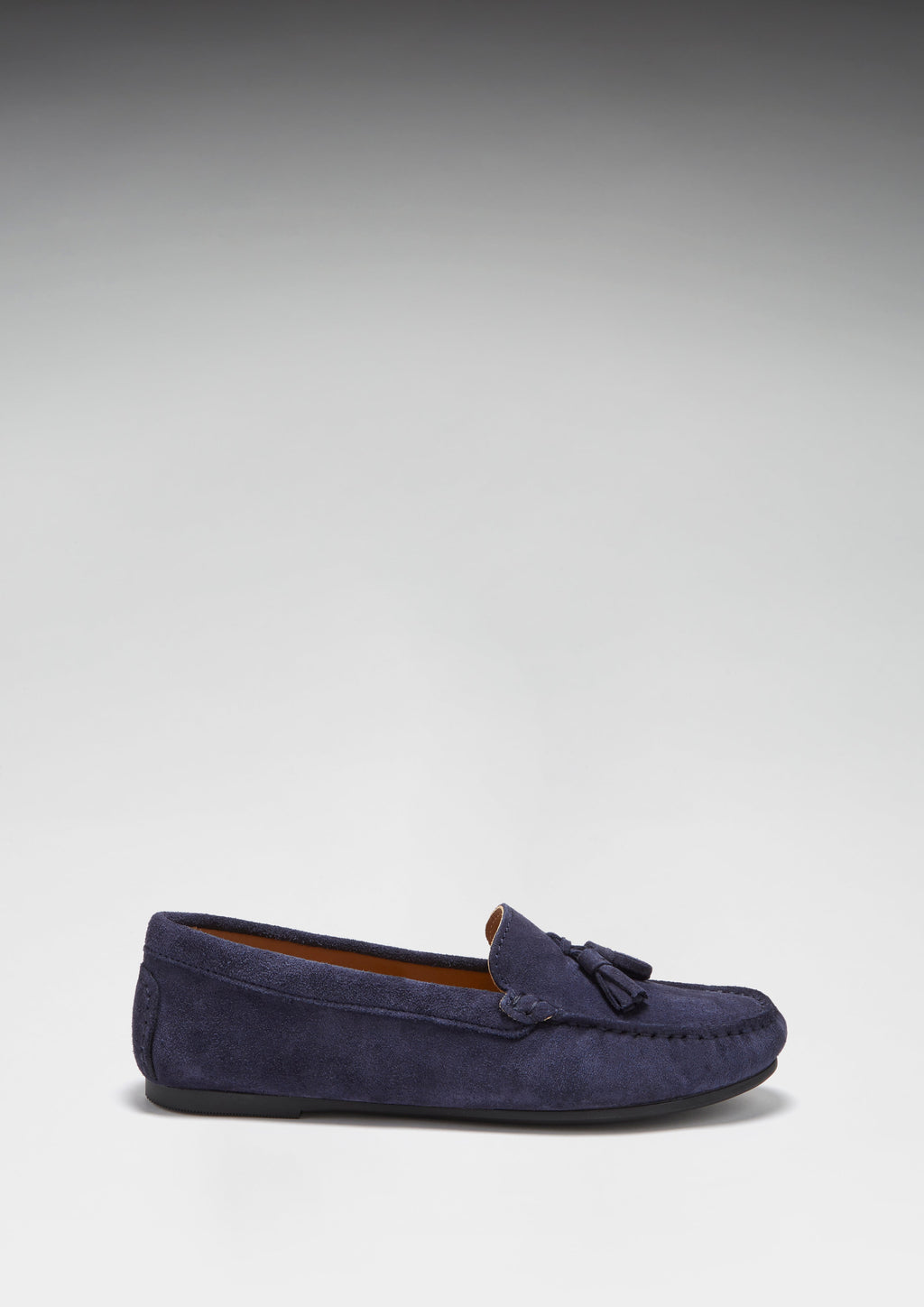 Women's Navy Suede Tasselled Driving Loafers with Rubber Sole