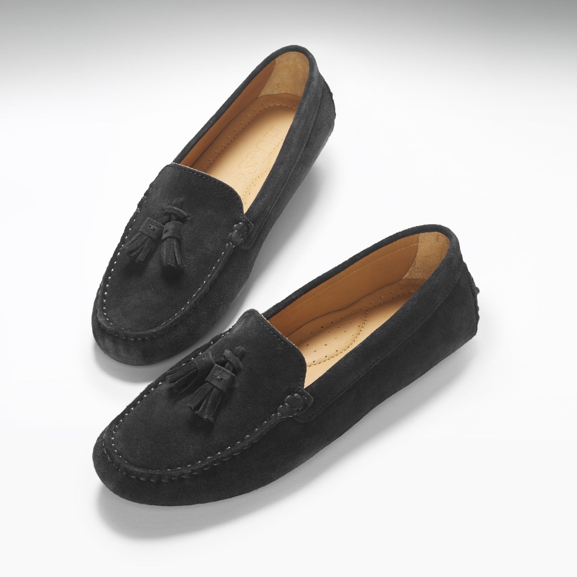 Women's Black Suede Tasselled Driving Loafers